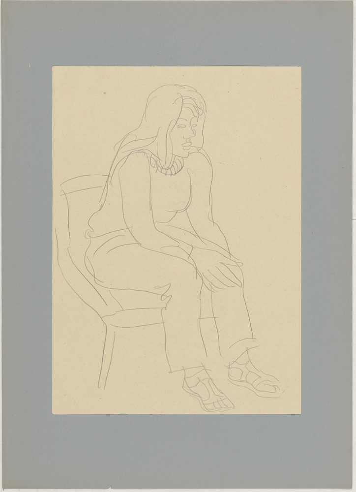 ohne Titel [Porträtstudie - Frau mit Rollkragenpullover auf Stuhl] (Kulturstiftung Sachsen-Anhalt CC BY-NC-SA)