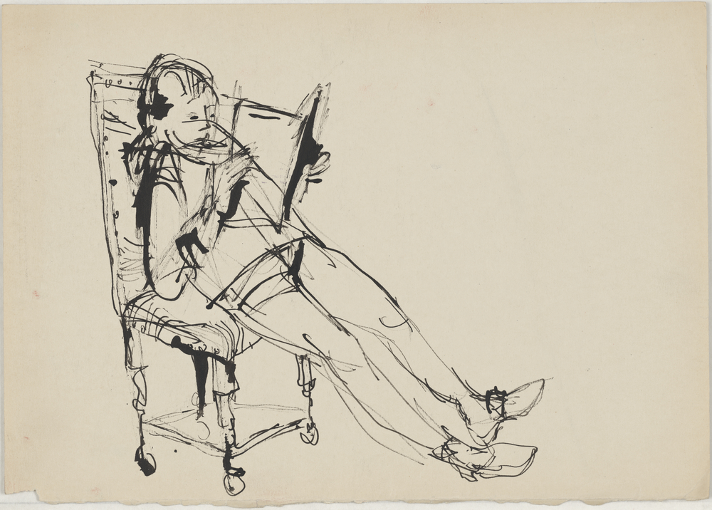 ohne Titel [Porträtstudie - Junge in kurzen Hosen auf Stuhl, lesend] (Kulturstiftung Sachsen-Anhalt CC BY-NC-SA)