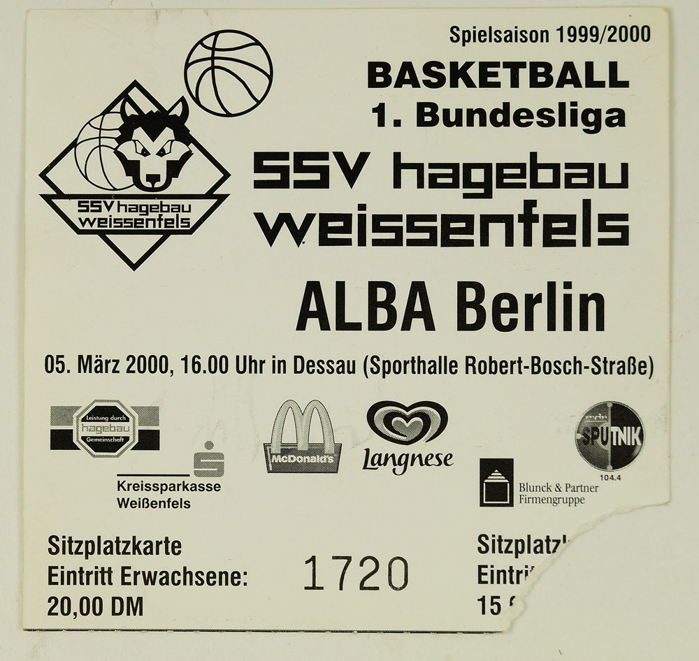 Eintrittskarte Basketball 1. Bundesliga, Spielsaison 1999/2000 (Museum Weißenfels CC BY-NC-SA)