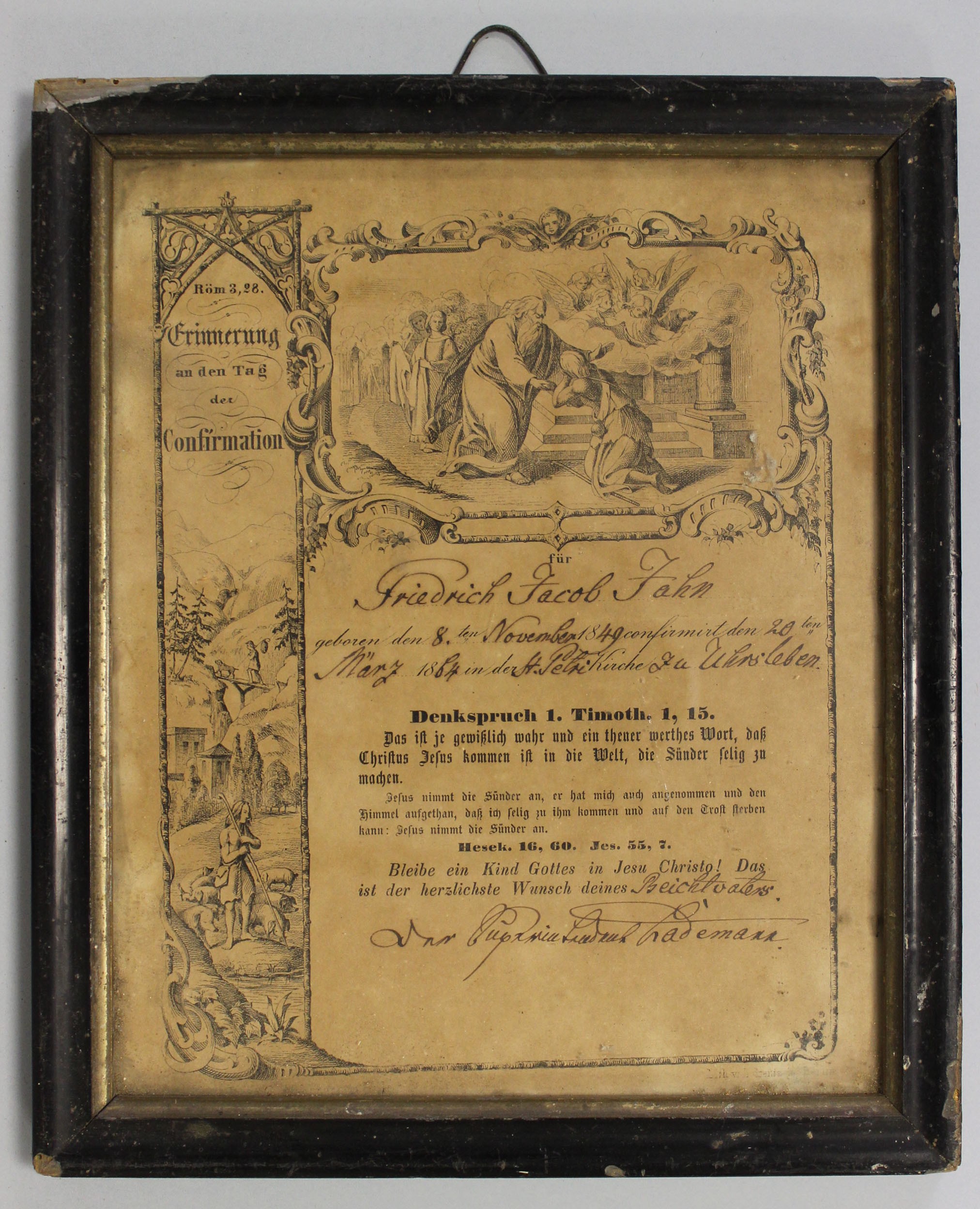 Konfirmationsurkunde für Friedrich Jacob Jahn, 1864 (Museum Wolmirstedt RR-F)