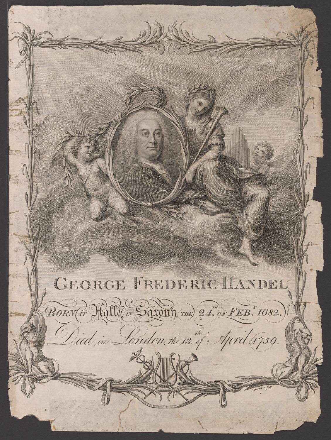 Porträt Georg Friedrich Händel mit allegorischen Figuren (Stiftung Händel-Haus CC BY-NC-SA)