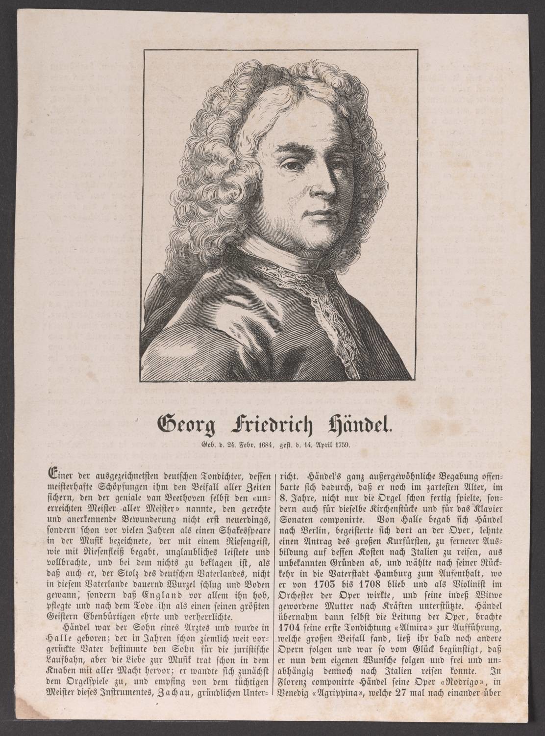 Porträt Georg Friedrich Händel mit Biographie (Stiftung Händel-Haus CC BY-NC-SA)
