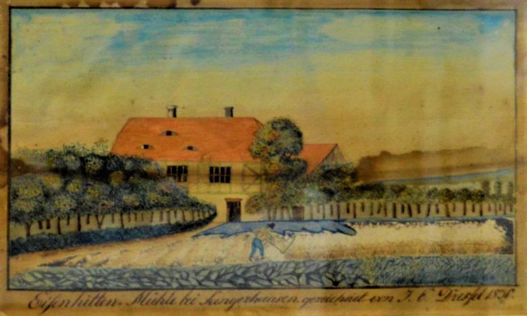 Eisenhütten-Mühle b. Sangerhausen gezeichnet von J. C. Dreßel 1830 (Spengler-Museum CC BY-NC-SA)