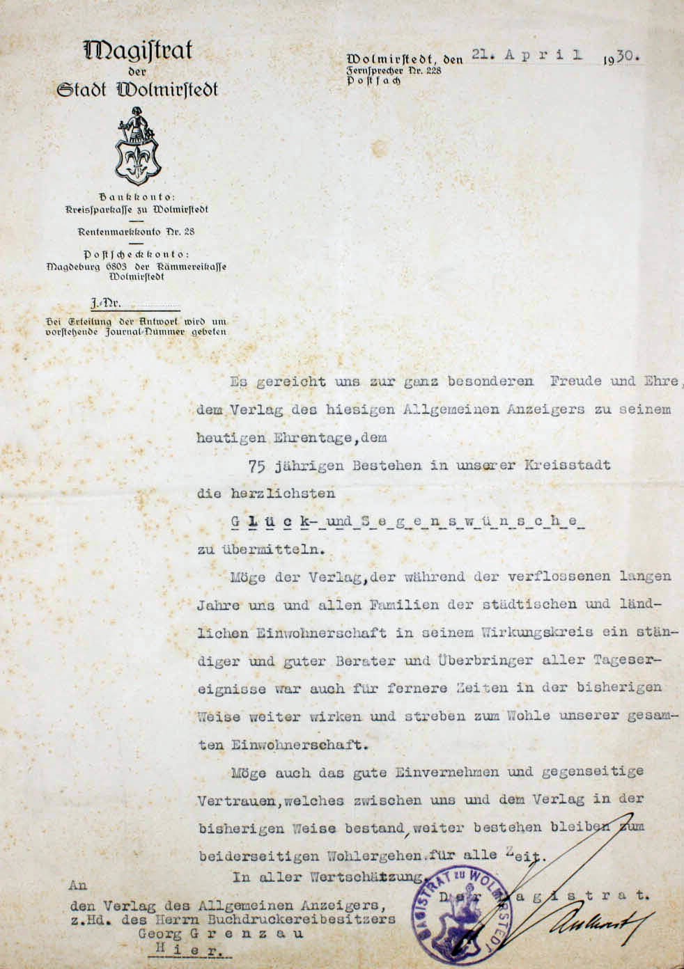 Material von der Druckerei Grenzau (Museum Wolmirstedt RR-F)