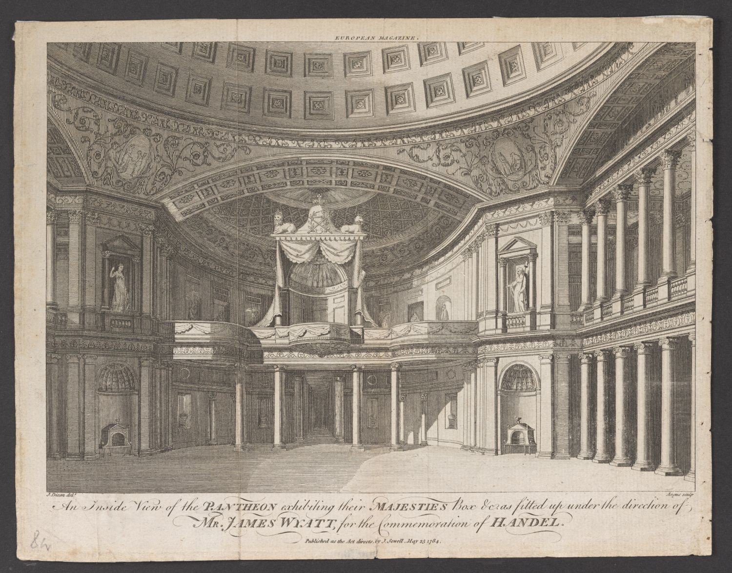 London, Innenansicht des Pantheons mit der Königsloge zur Händel-Gedächtnisfeier 1784 (Stiftung Händelhaus, Halle CC BY-NC-SA)