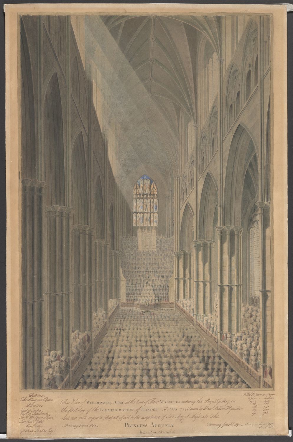 London, Westminster Abtei, Innenansicht während des 1. Tages der Händel-Feier 1784 (Stiftung Händelhaus, Halle CC BY-NC-SA)