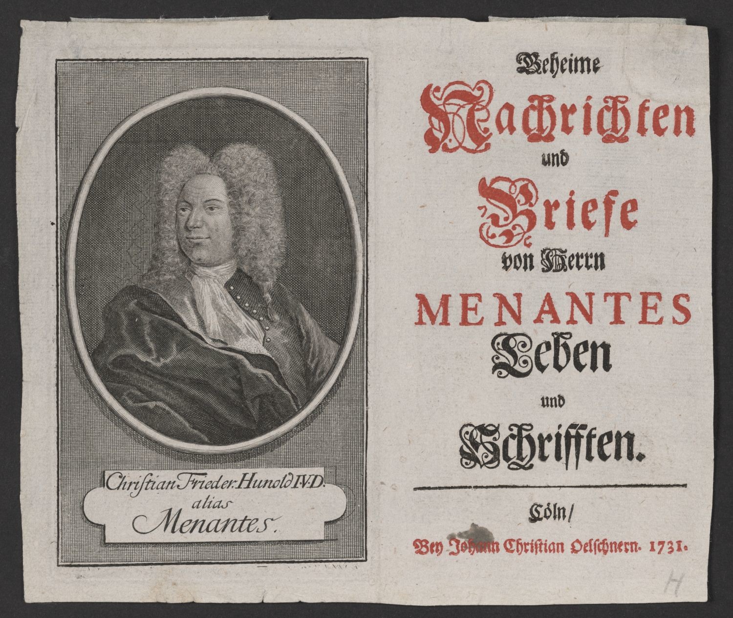 Porträt Christian Friedrich Hunold (1681-1721), gen. Menantes (Stiftung Händelhaus, Halle CC BY-NC-SA)