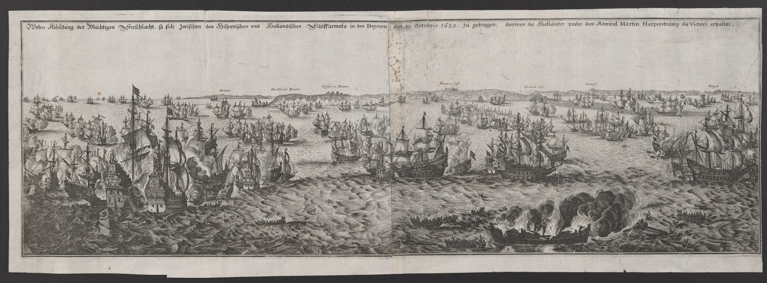 Seeschlacht zwischen spanisch-portugiesischen und niederländischen Flotten bei den Downs im Ärmelkanal 1639 (Stiftung Händelhaus, Halle CC BY-NC-SA)