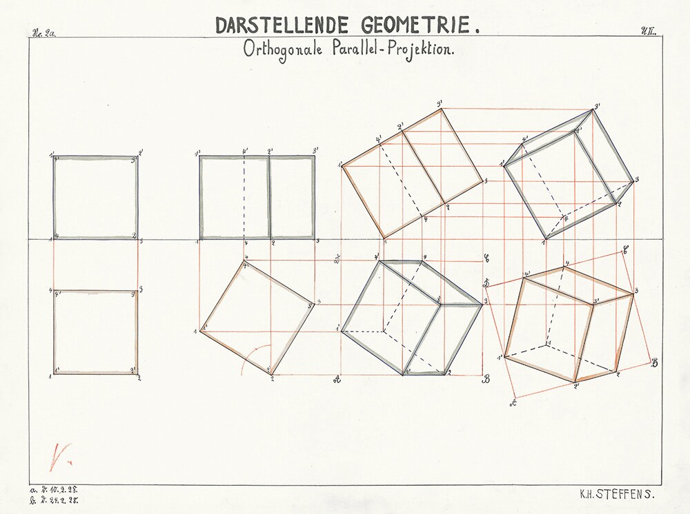 Darstellende Geometrie, Orthogonale Parallel-Projektion (Museum Schloss Bernburg / Deutsche Stiftung Denkmalschutz CC BY-NC-SA)