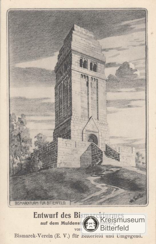 Ansichtskarte Entwurf Bismarckturm auf dem Muldensteiner Berg (Kreismuseum Bitterfeld RR-F)