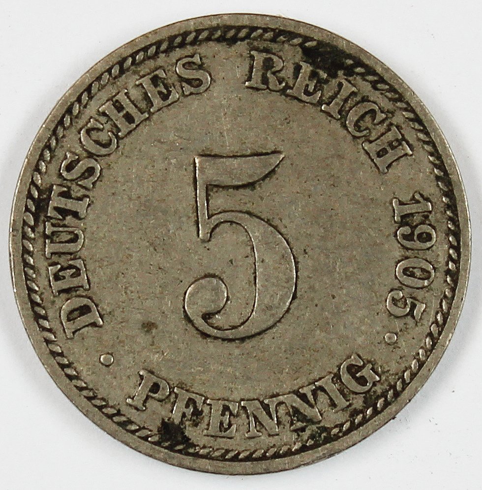 5 Pfennig, 1905, Deutsches Reich (4x) (Museum Wolmirstedt RR-F)