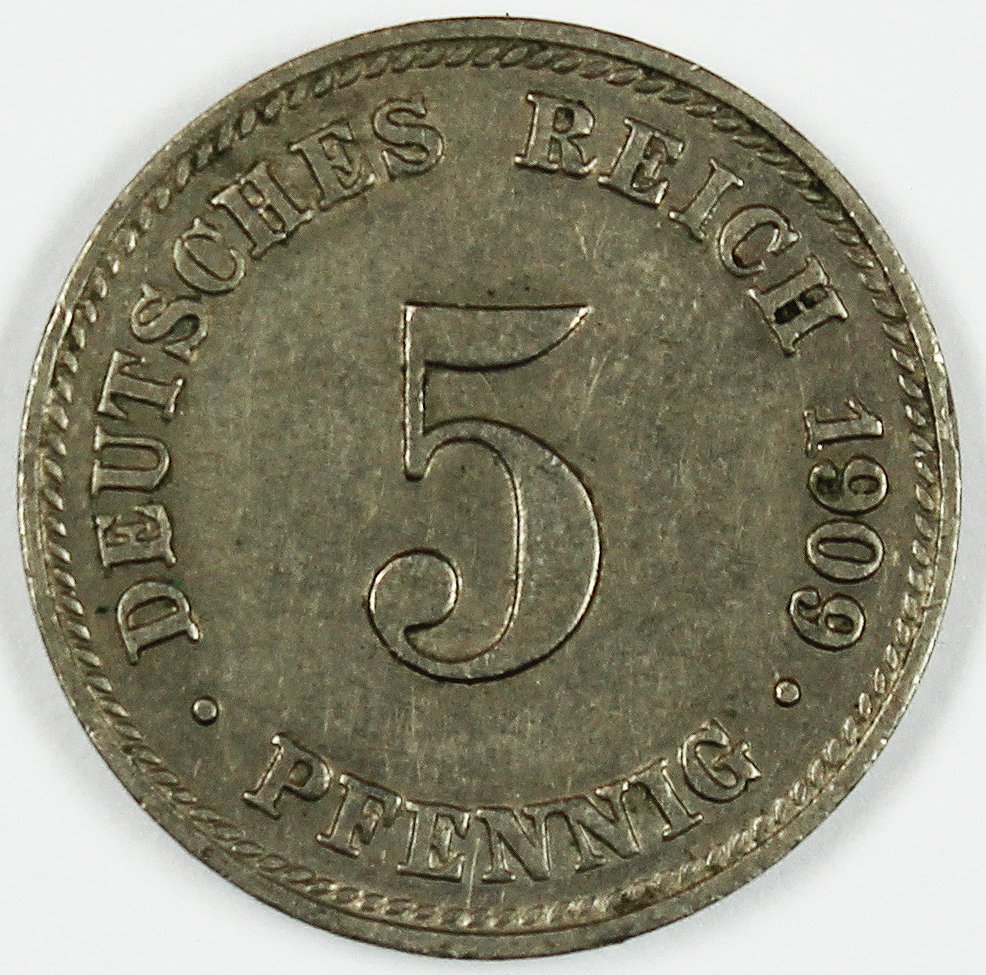 5 Pfennig, 1909, Deutsches Reich (2x) (Museum Wolmirstedt RR-F)