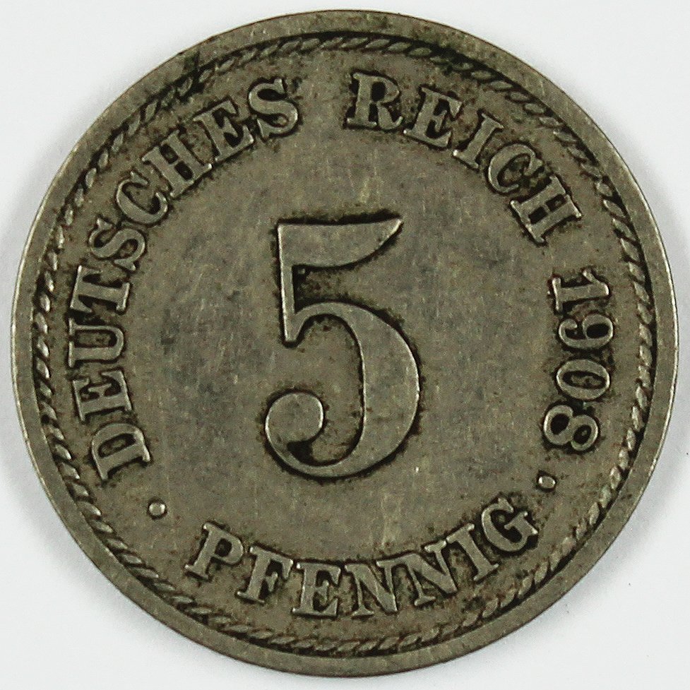 5 Pfennig, 1908, Deutsches Reich (4x) (Museum Wolmirstedt RR-F)