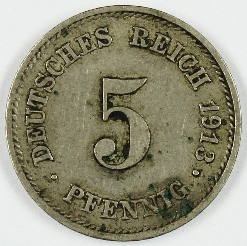 5 Pfennig, 1913, Deutsches Reich (2x) (Museum Wolmirstedt RR-F)