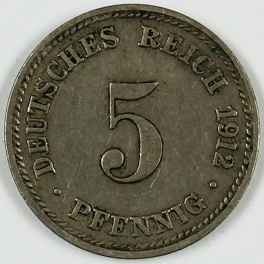 5 Pfennig, 1912, Deutsches Reich (4x) (Museum Wolmirstedt RR-F)