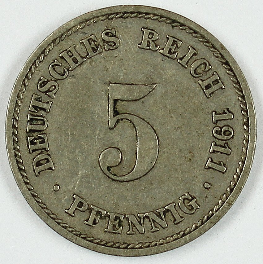 5 Pfennig, 1911, Deutsches Reich (5x) (Museum Wolmirstedt RR-F)
