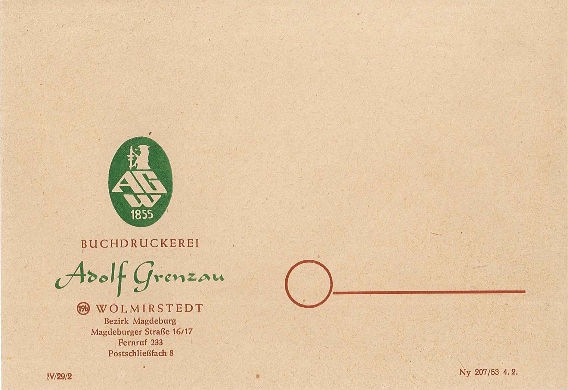 Firmen-Briefumschlaf der Buchdruckerei Adolf Grenzau, 1929(?) (Museum Wolmirstedt RR-F)