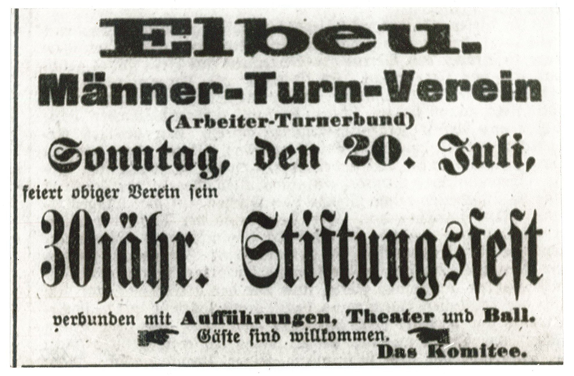 Anzeige des Männer-Turn-Verein Wolmirstedt 1863 e.V. vom 20. Juli 1893 (Museum Wolmirstedt RR-F)
