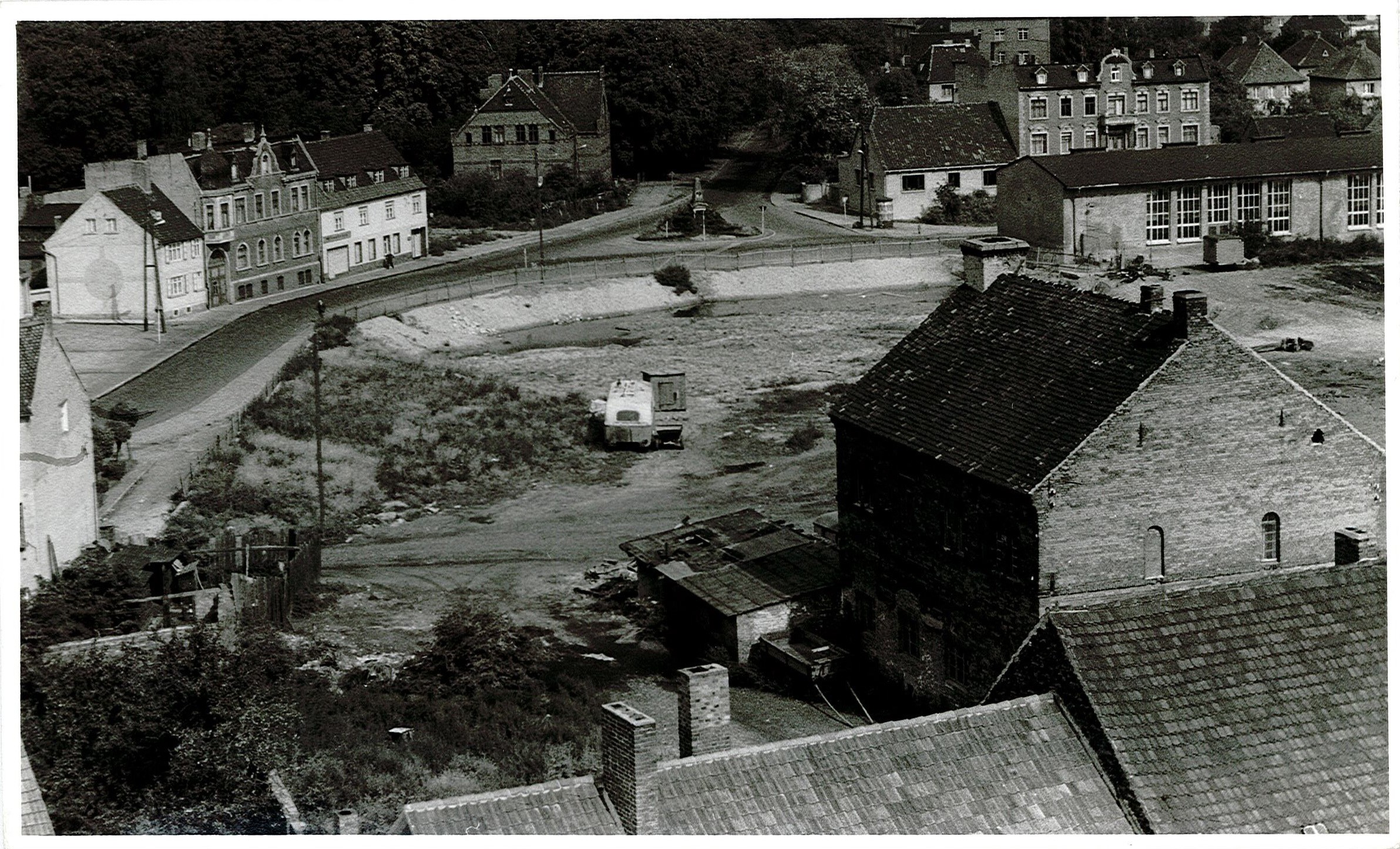 Luftbildaufnahme: Farsleber Straße / Bahnhofstraße, Wolmirstedt - um 1971 (Museum Wolmirstedt RR-F)