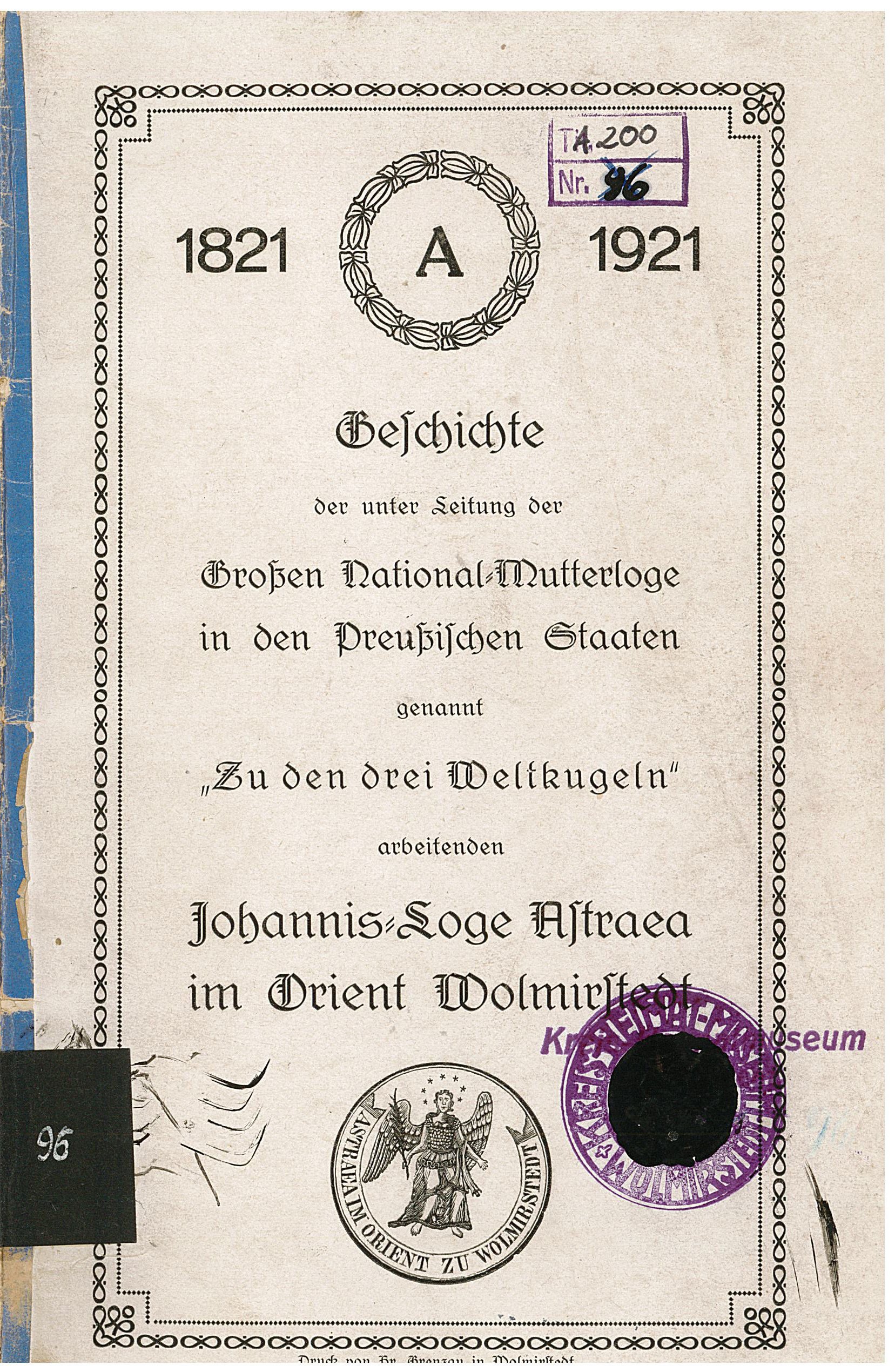 Broschüre Geschichte Mutterloge Orient Wolmirstedt (Museum Wolmirstedt RR-F)