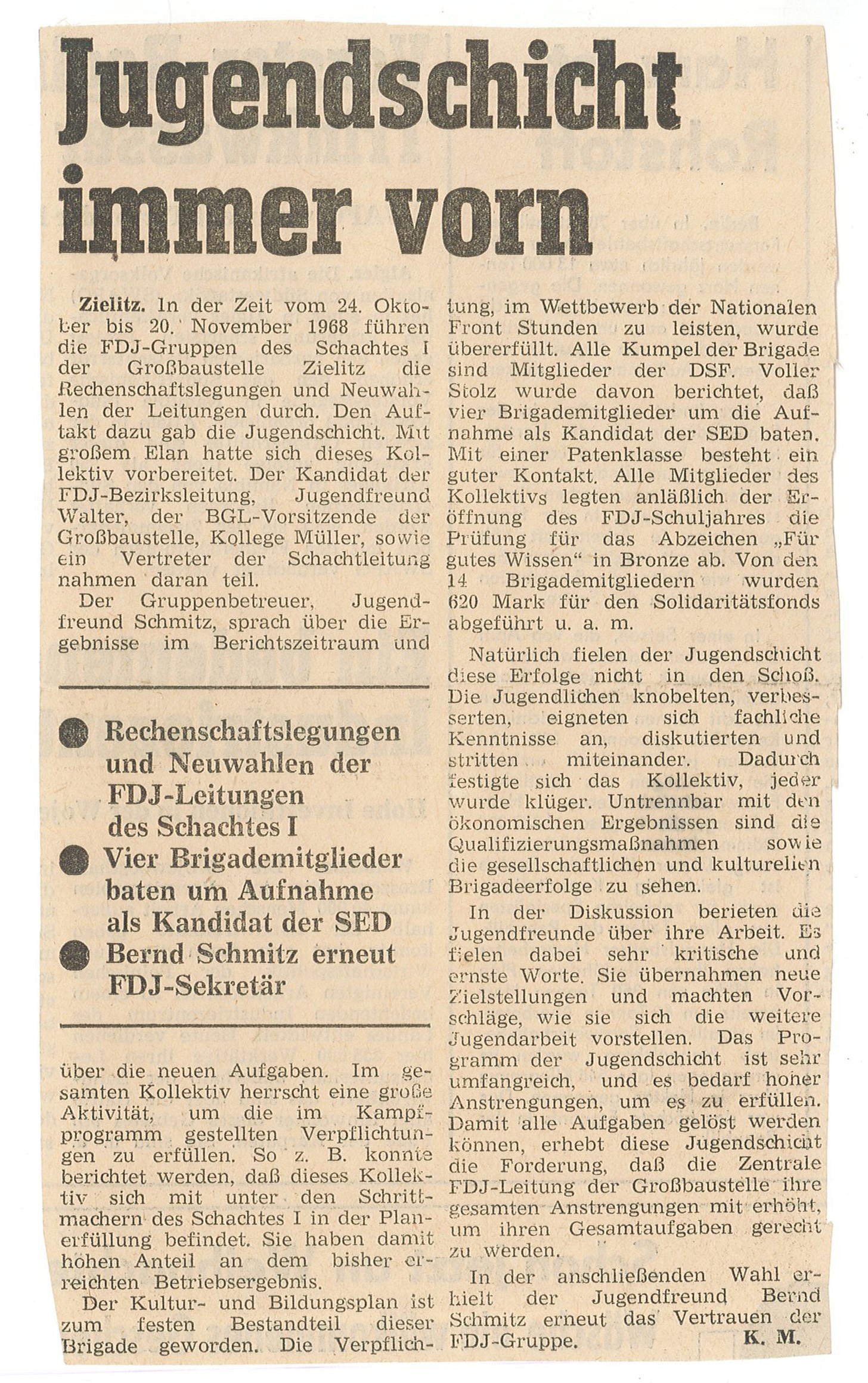 Zeitungsartikel "Jugendschicht immer vorn" (Museum Wolmirstedt RR-F)