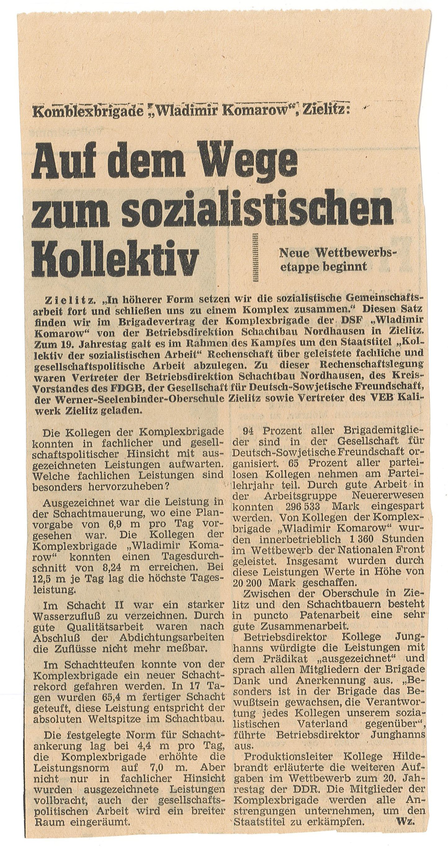 Zeitungsartikel "Auf dem Wege zum sozialistischen Kollektiv" (Museum Wolmirstedt RR-F)
