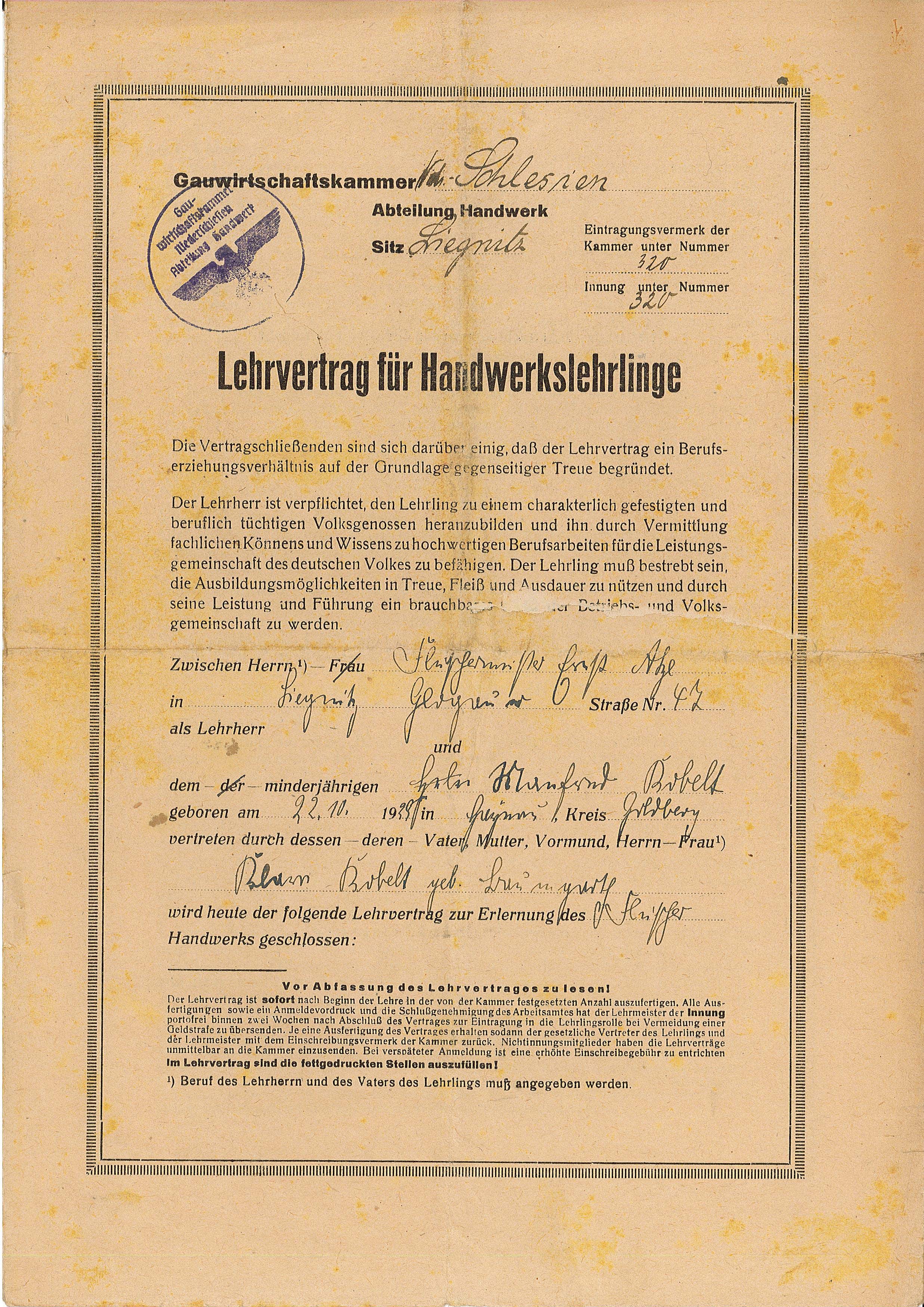 Lehrvertrag (Museum Wolmirstedt RR-F)