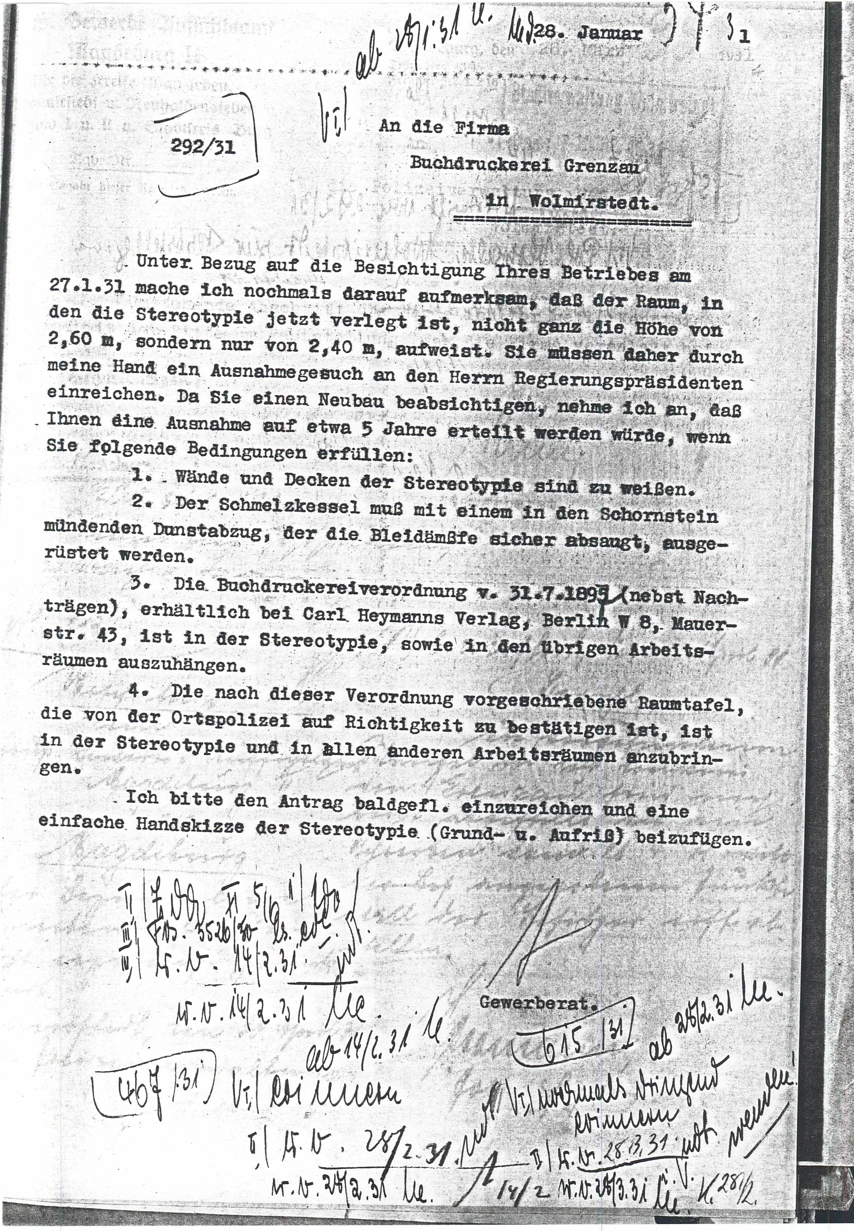 Schreiben Druckerei Grenzau - Umsetzung v. Maschinen - 28.01.1931 (Museum Wolmirstedt RR-F)