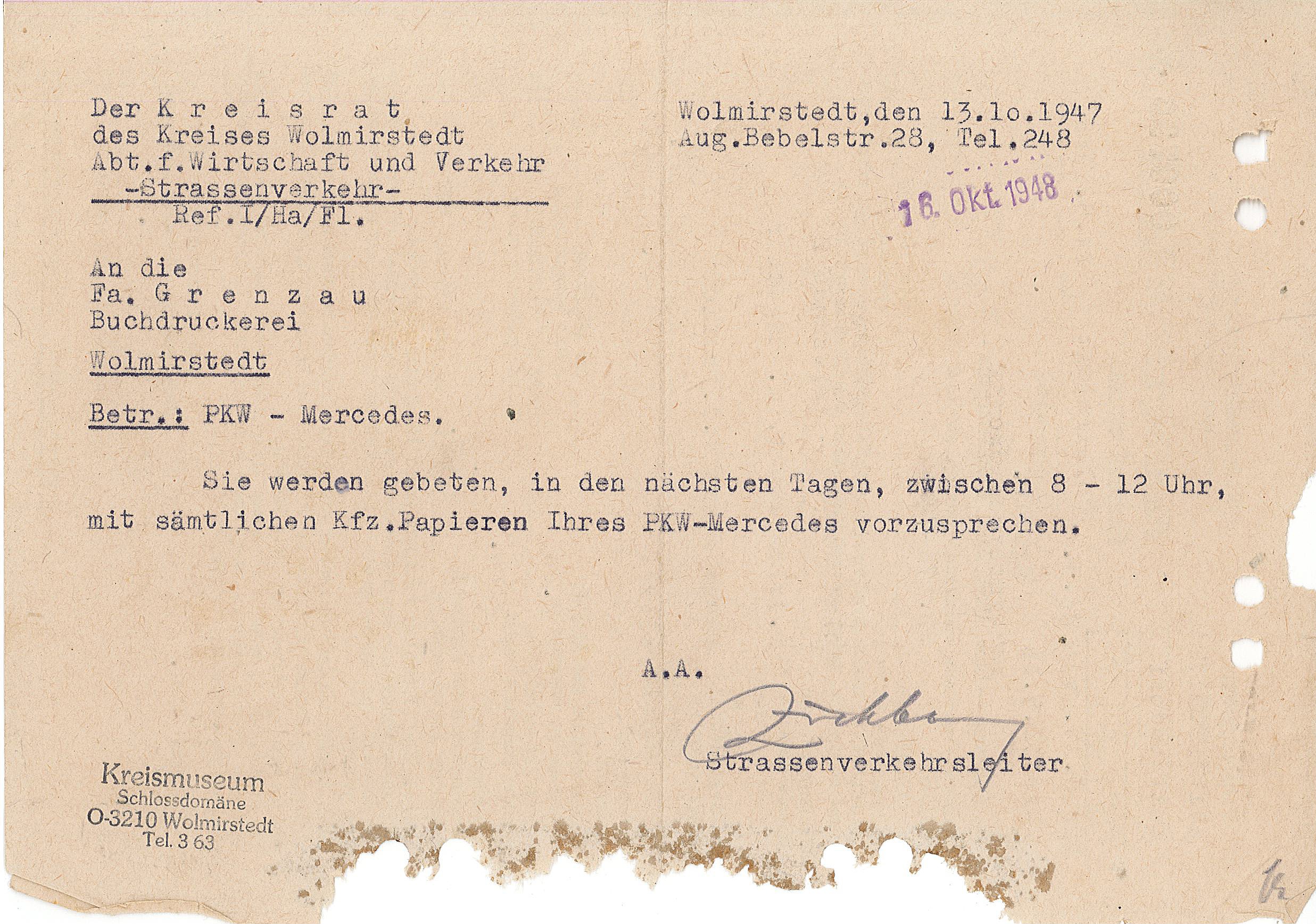 Überprüfung des PKWs - 1947 (Museum Wolmirstedt RR-F)