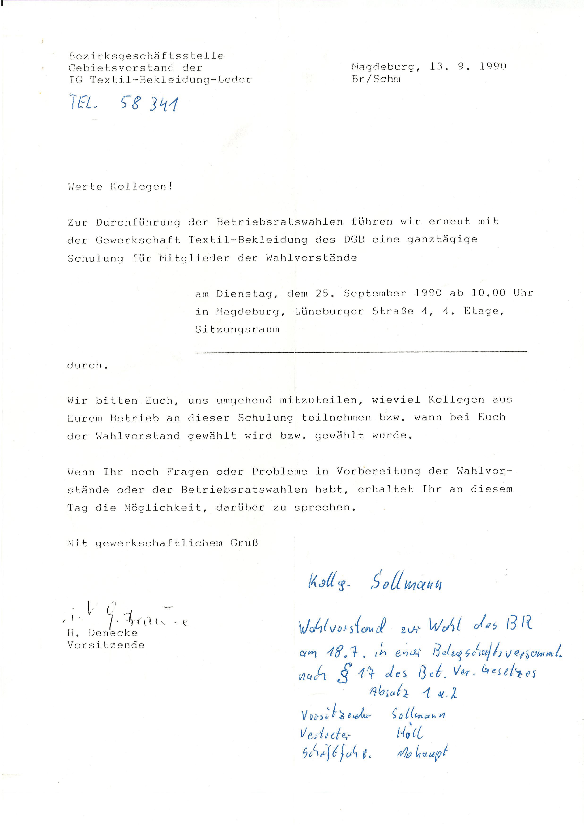 Info Betriebsratswahlen - IG Textil-Bekleidung-Leder - 13.09.1990 (Museum Wolmirstedt RR-F)