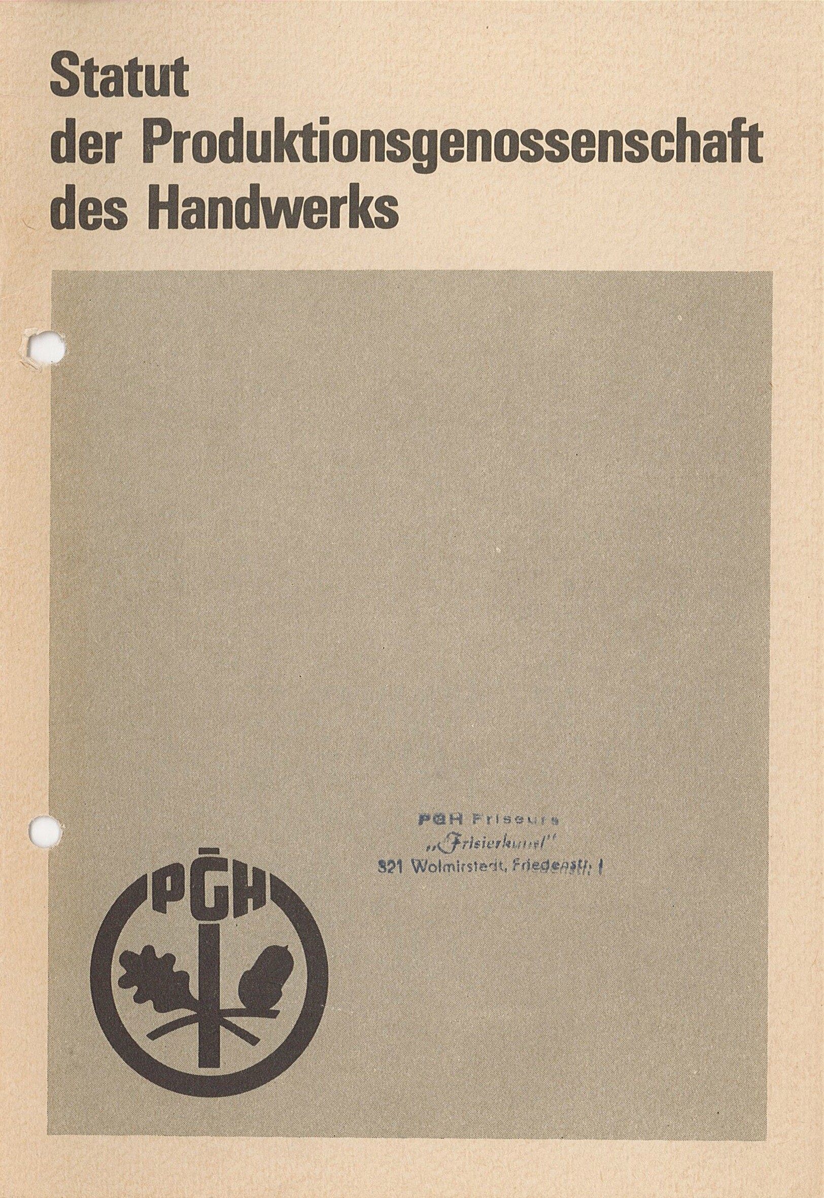 Statut der Produktionsgenossenschaft des Handwerks, 1973 (Museum Wolmirstedt RR-F)