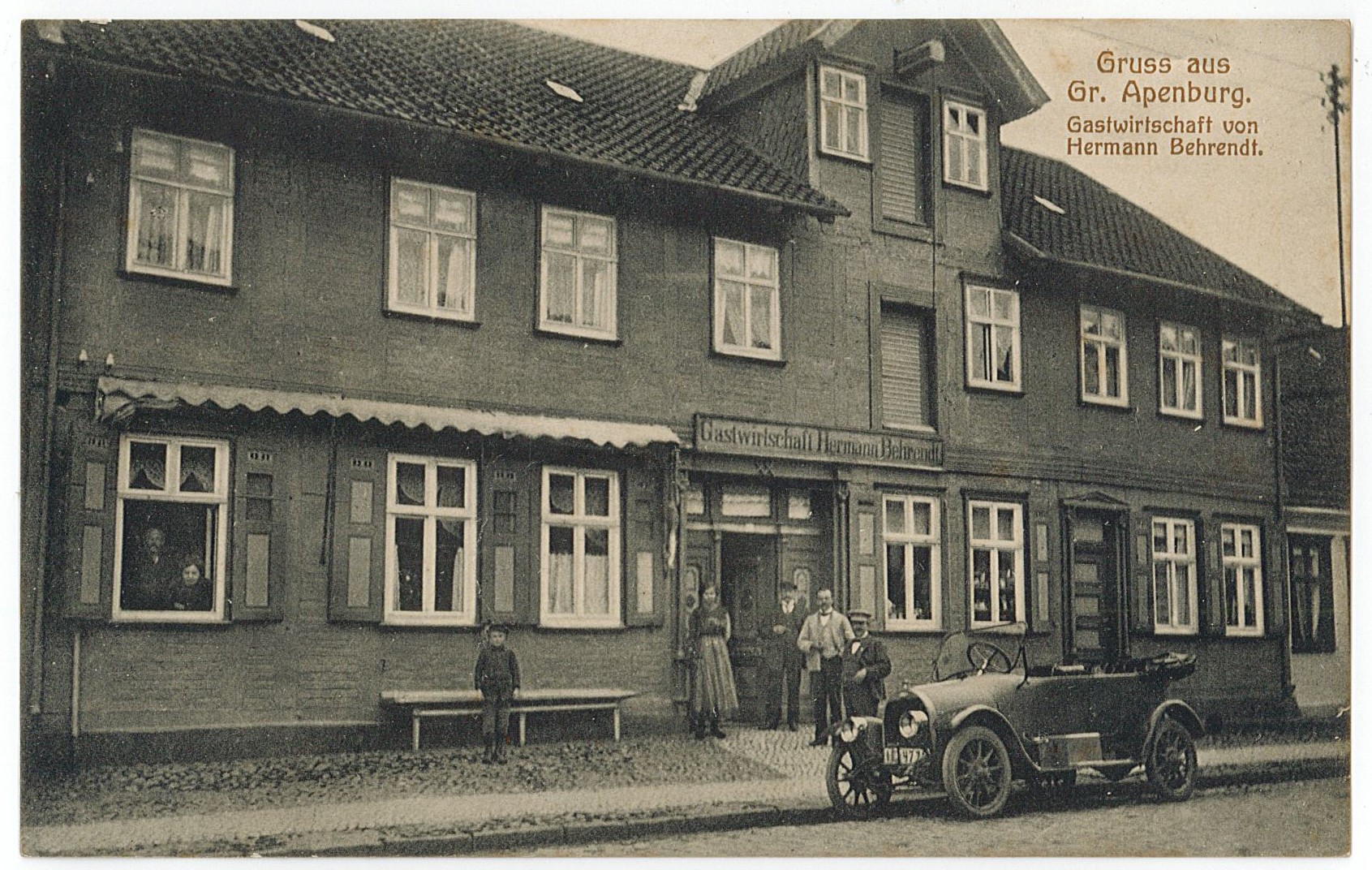 Postkarte "Gruss aus Gr. Apenburg. Gastwirtschaft von Hermann Behrendt." (Museum Wolmirstedt RR-F)