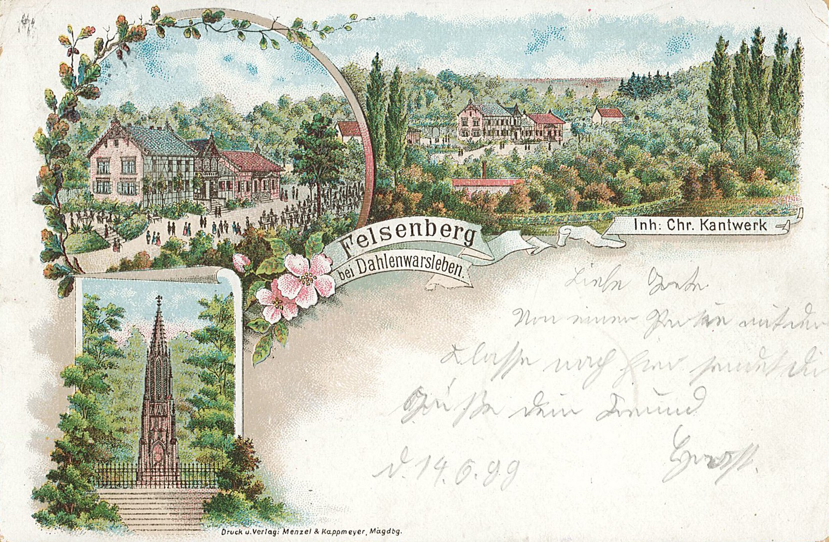 Postkarte "Felsenberg bei Dahlenwarsleben", 14.06.1899 (Museum Wolmirstedt RR-F)