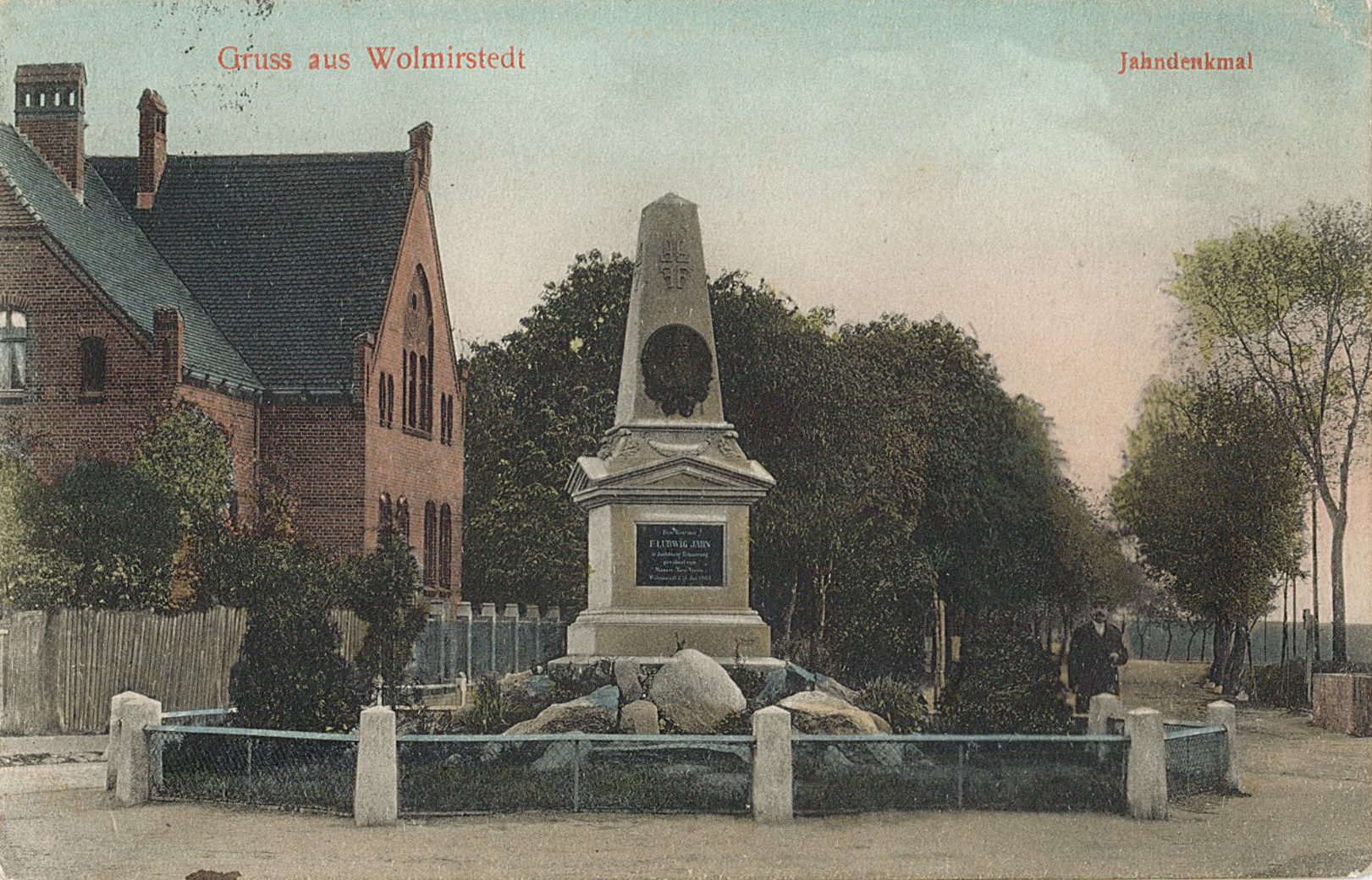 Postkarte "Gruss aus Wolmirstedt. Jahndenkmal", 17.01.1927 (Museum Wolmirstedt RR-F)