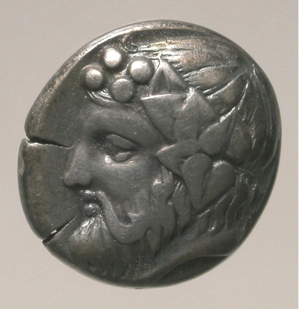 Drachme, VS: Kopf des Dionysos; RS: Herakles mit Löwenfell (Winckelmann-Museum Stendal CC BY-NC-SA)