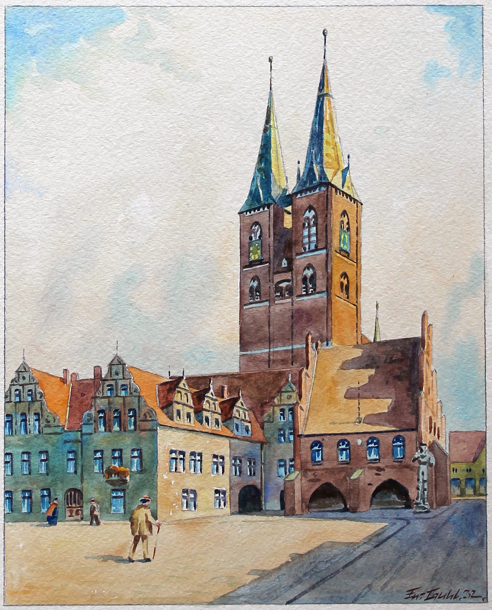 Marktplatz mit Rathaus in Stendal (Winckelmann-Museum Stendal CC BY-NC-SA)