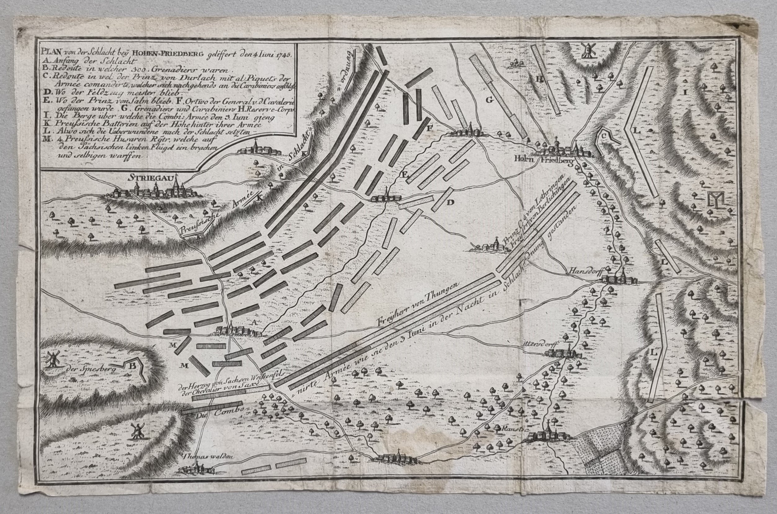 Plan von der Schlacht bei Hohenfriedberg 4. Juni 1745 (Museum Weißenfels - Schloss Neu-Augustusburg CC BY-NC-SA)