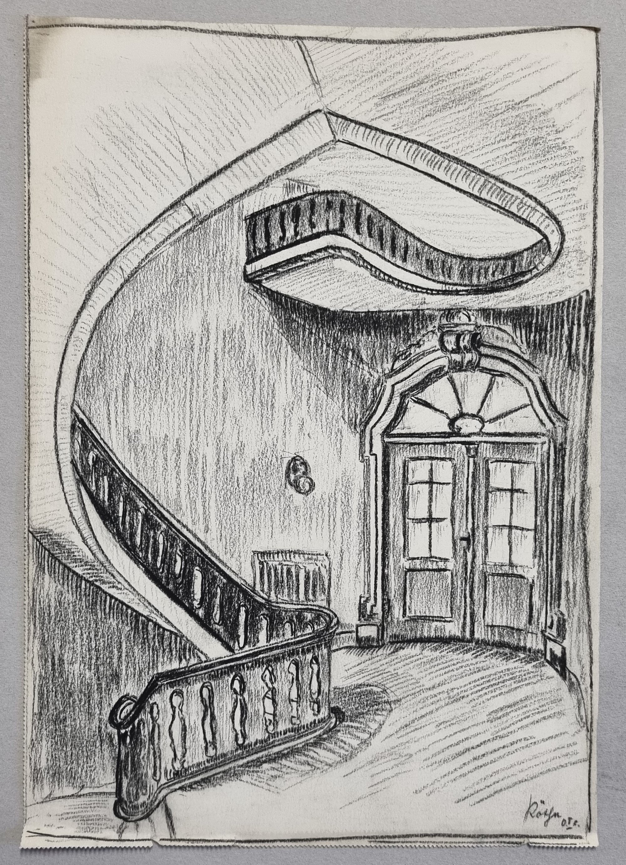 Studie eine geschwungenen Treppenaufgangs, Ernst Röthe (Museum Weißenfels - Schloss Neu-Augustusburg CC BY-NC-SA)