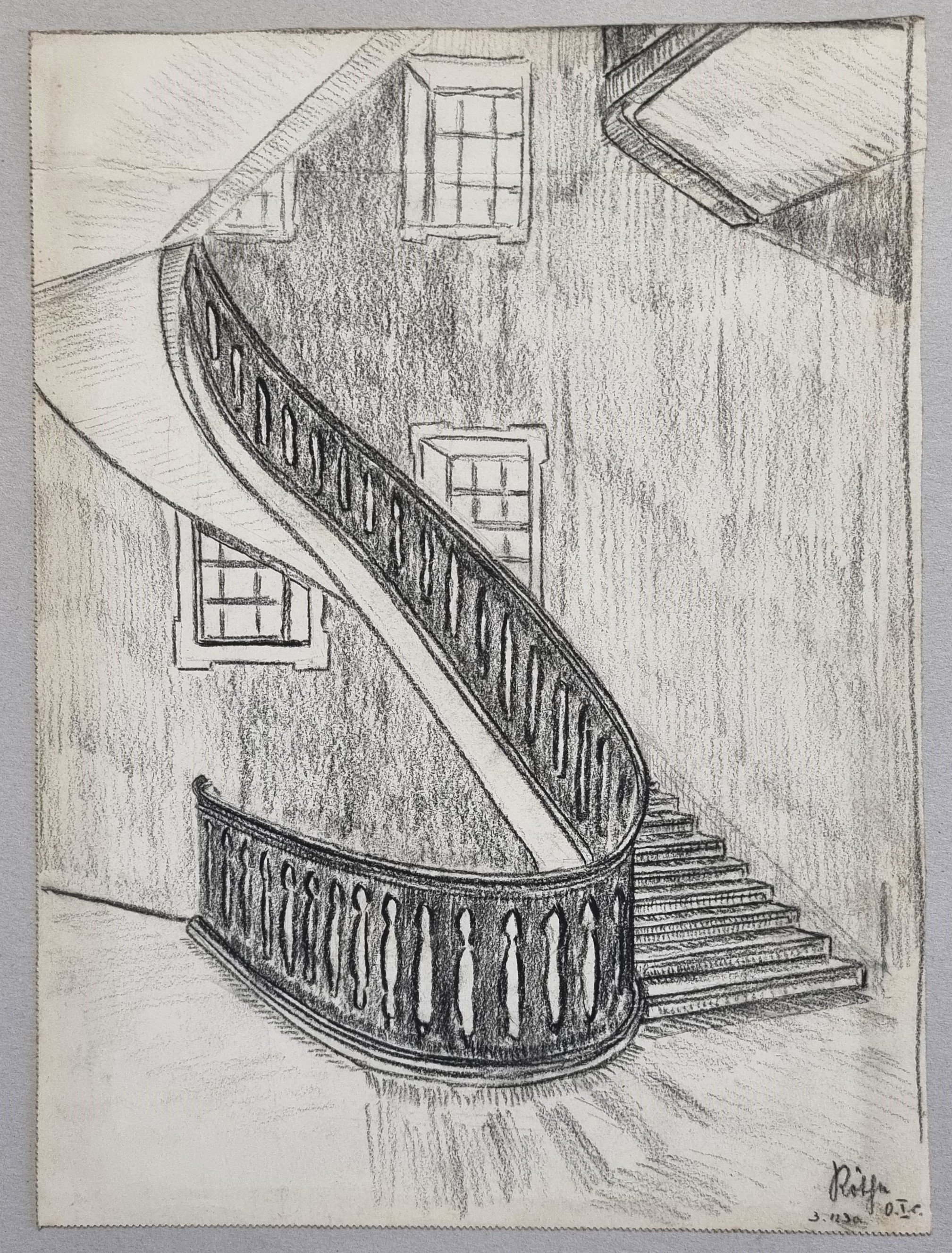 Studie eines gewundenen Treppenaufgangs, Ernst Röthe 03.12.1930 (Museum Weißenfels - Schloss Neu-Augustusburg CC BY-NC-SA)