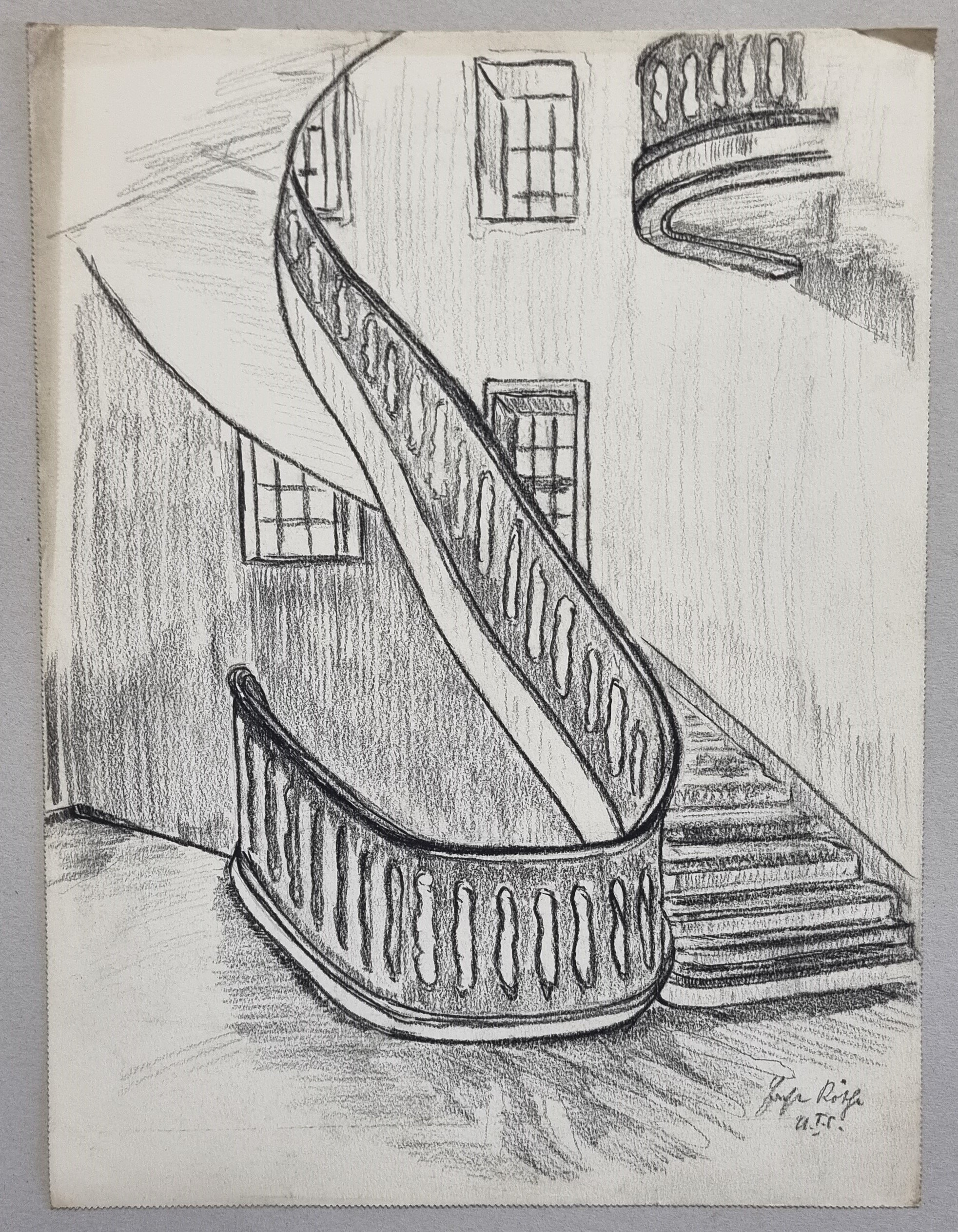 Studie eines gewundenen Treppenaufgangs, Ernst Röthe (Museum Weißenfels - Schloss Neu-Augustusburg CC BY-NC-SA)