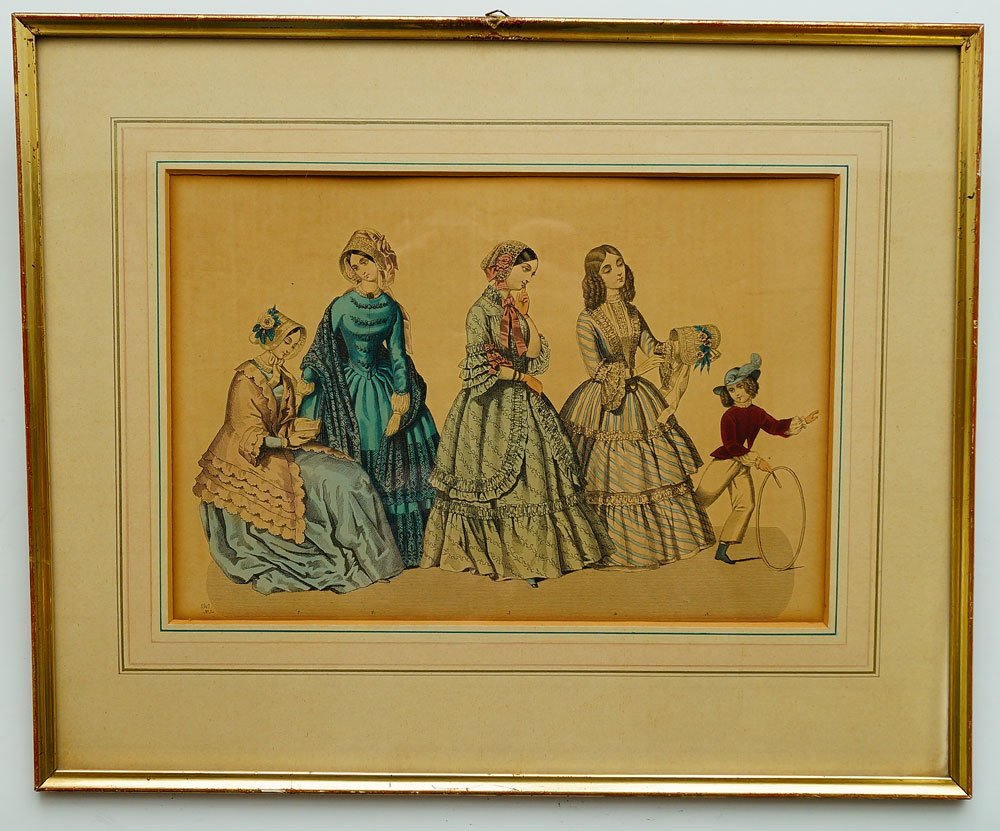 Stahlstich: vier Damen und ein Kind in Kleidung des späten Biedermeier (Museum Weißenfels - Schloss Neu-Augustusburg CC BY-NC-SA)
