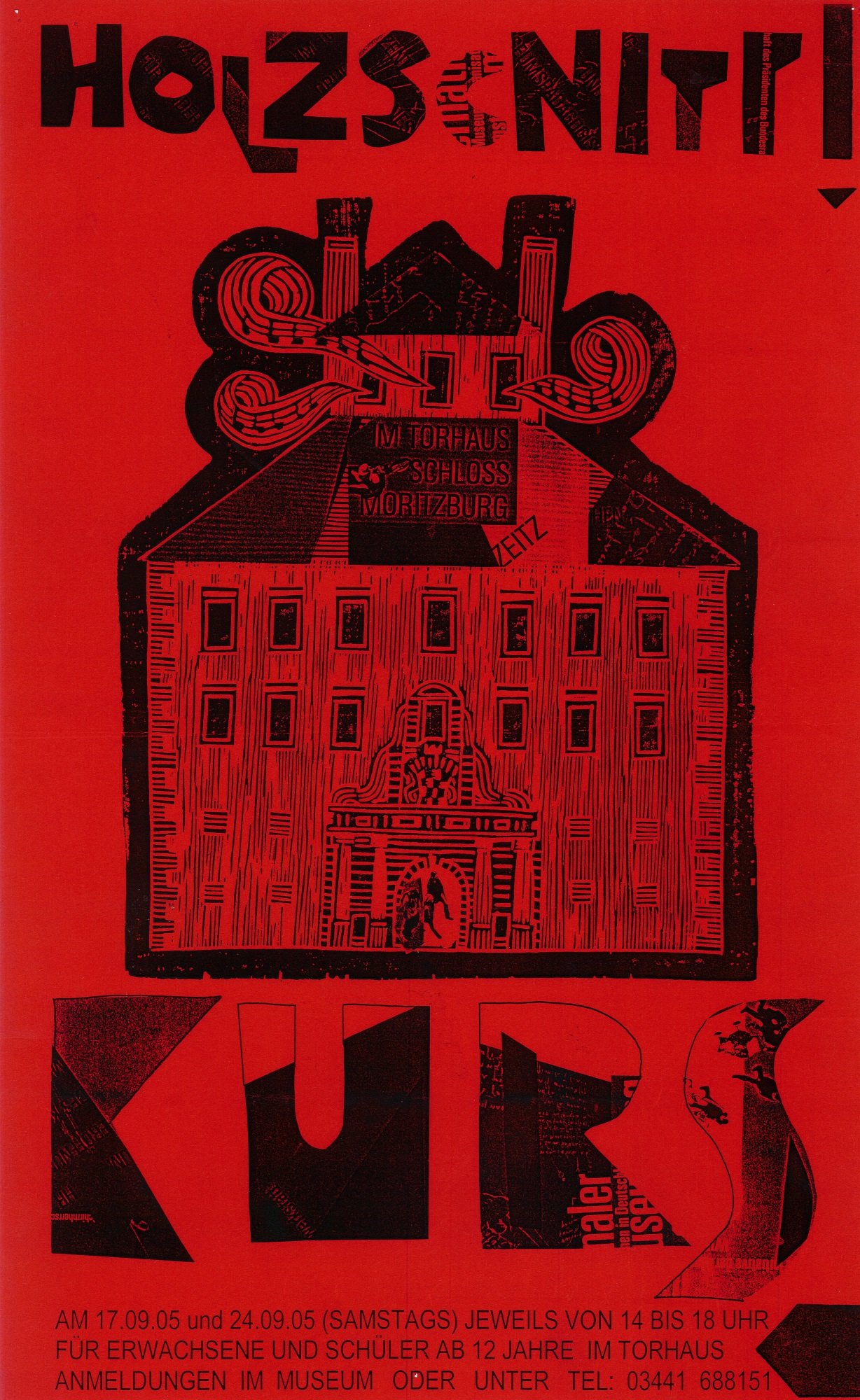 Plakat "Holzschnitt Kurs" (Museum Schloss Moritzburg Zeitz RR-R)