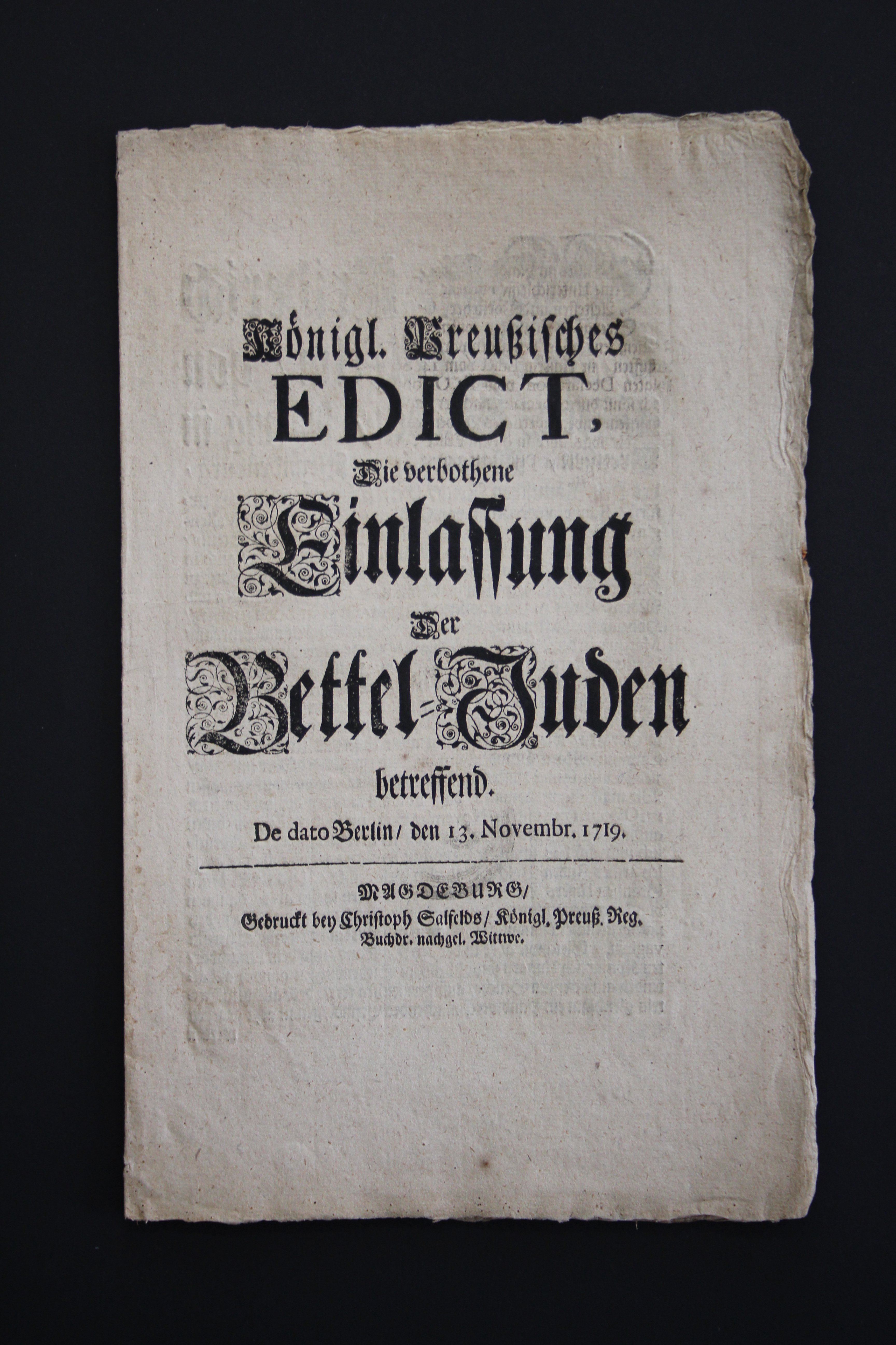 Preußisches Judenedikt 1719 (Prignitz-Museum CC BY-NC-SA)