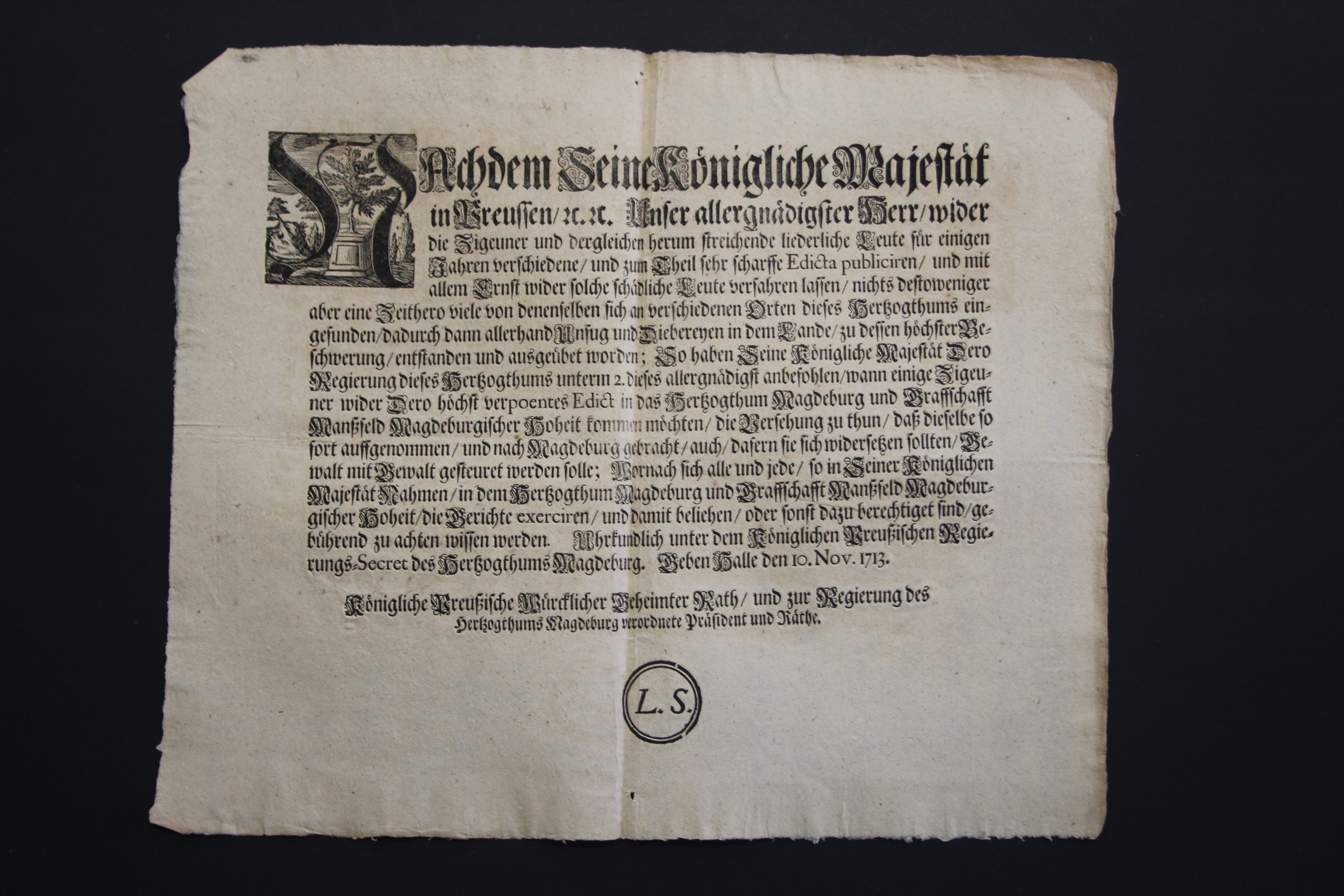 Befehl über die Überführung der [Zigeuner] nach Magdeburg 1713 (Prignitz-Museum CC BY-NC-SA)