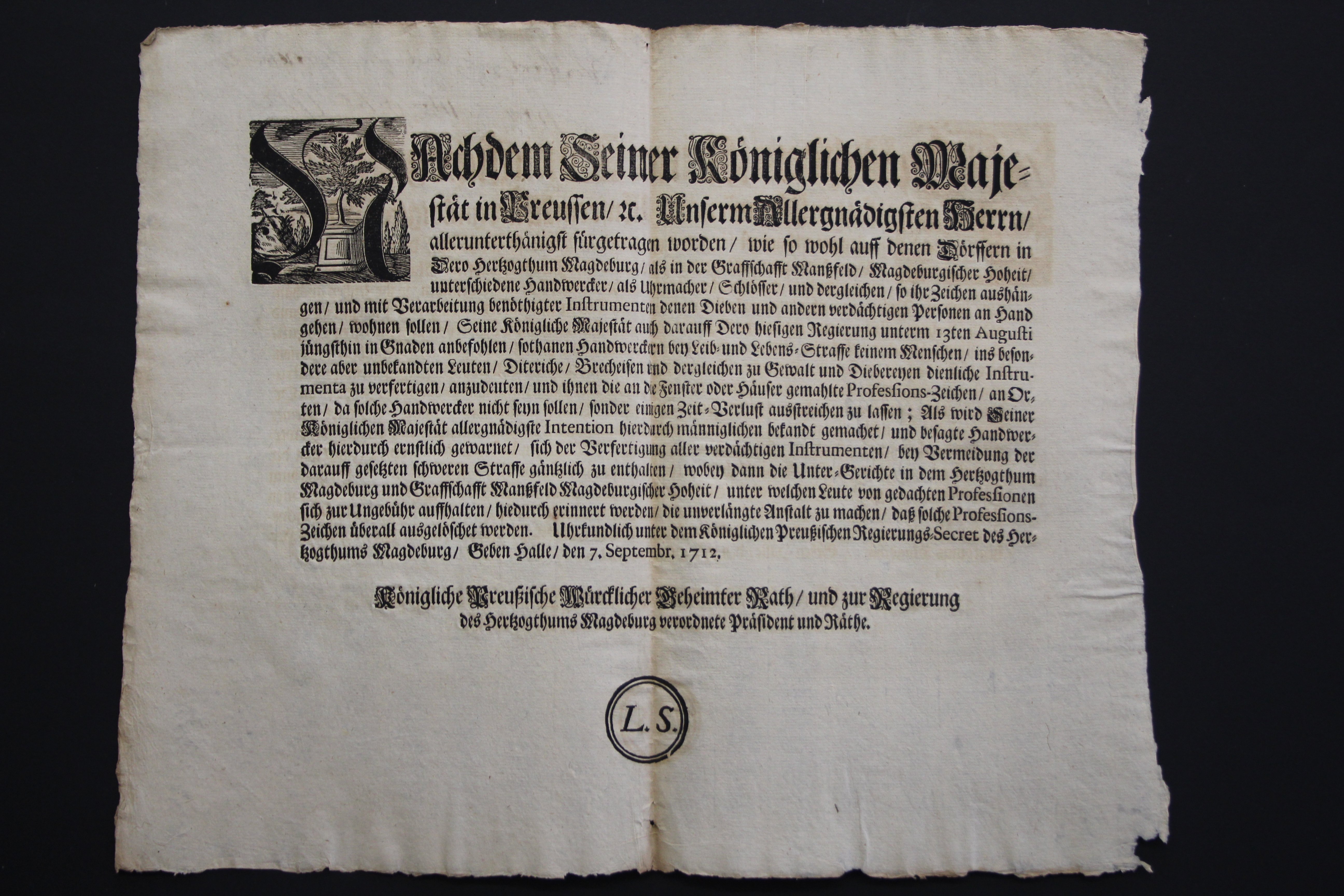 Verbot zur Beihilfe zum Diebstahl 1712 (Prignitz-Museum CC BY-NC-SA)