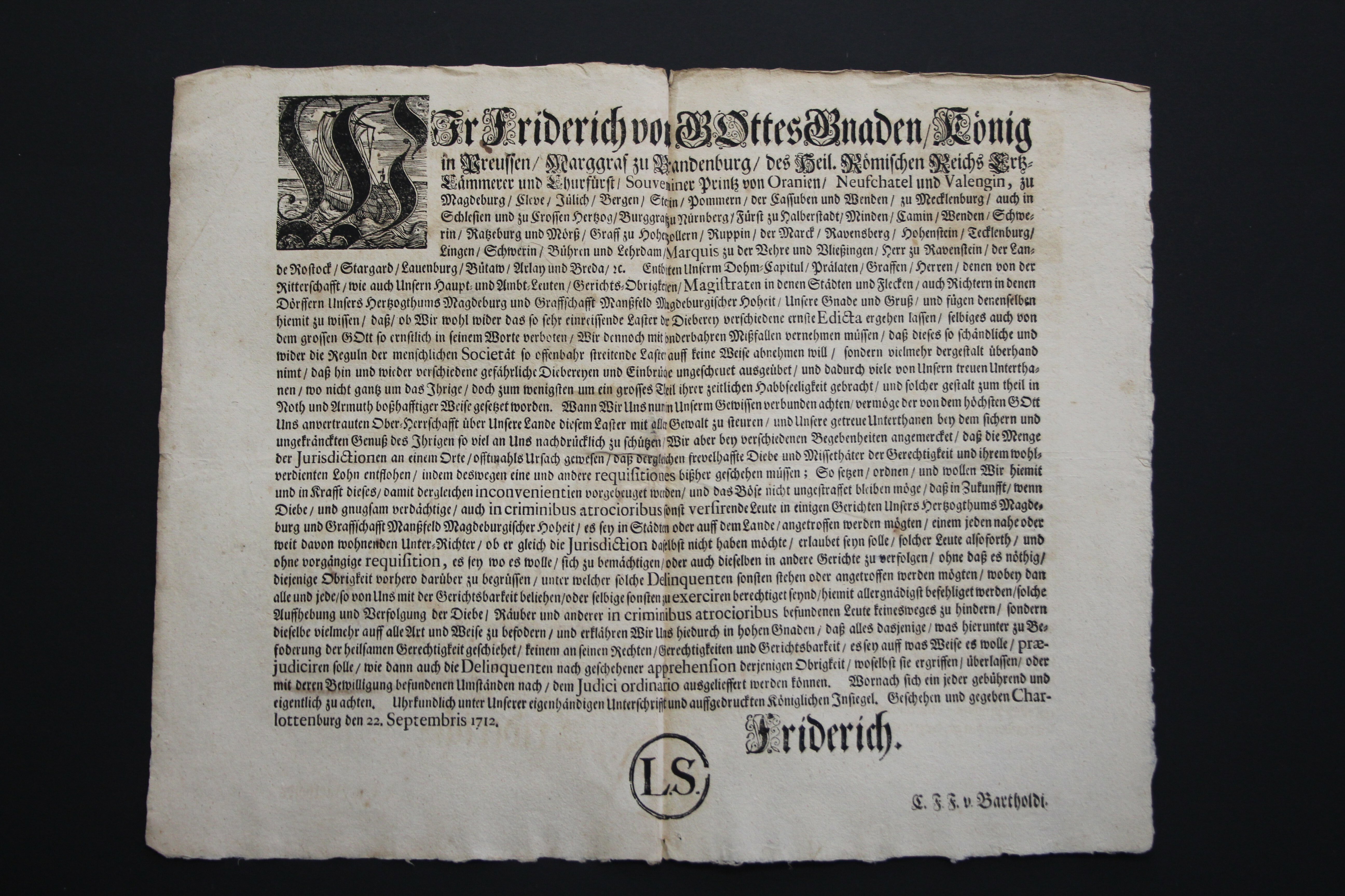 Folgeedikt Diebe 1712 (Prignitz-Museum CC BY-NC-SA)
