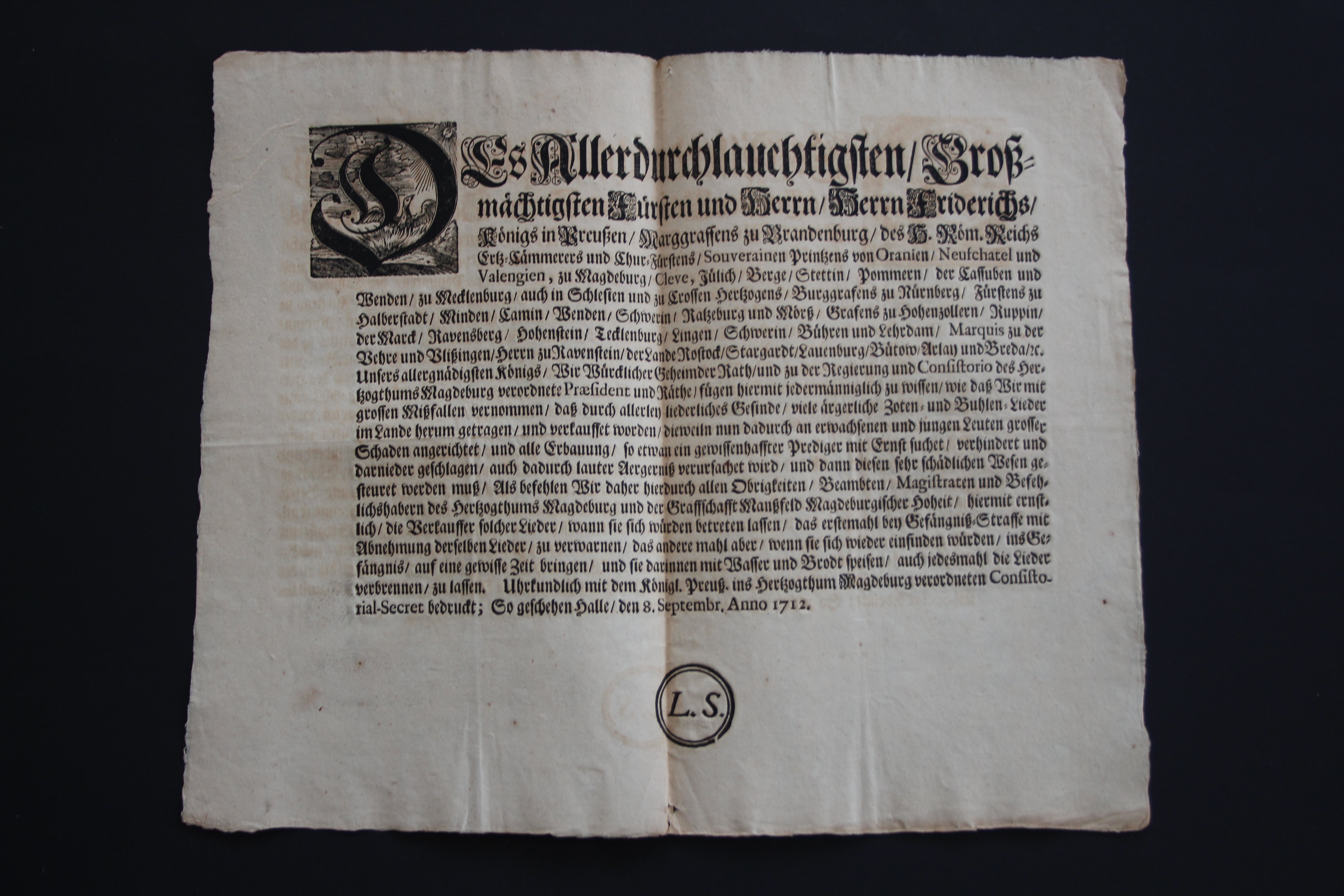 Verbot von Zoten- und Buhlenliedern (Prignitz-Museum CC BY-NC-SA)