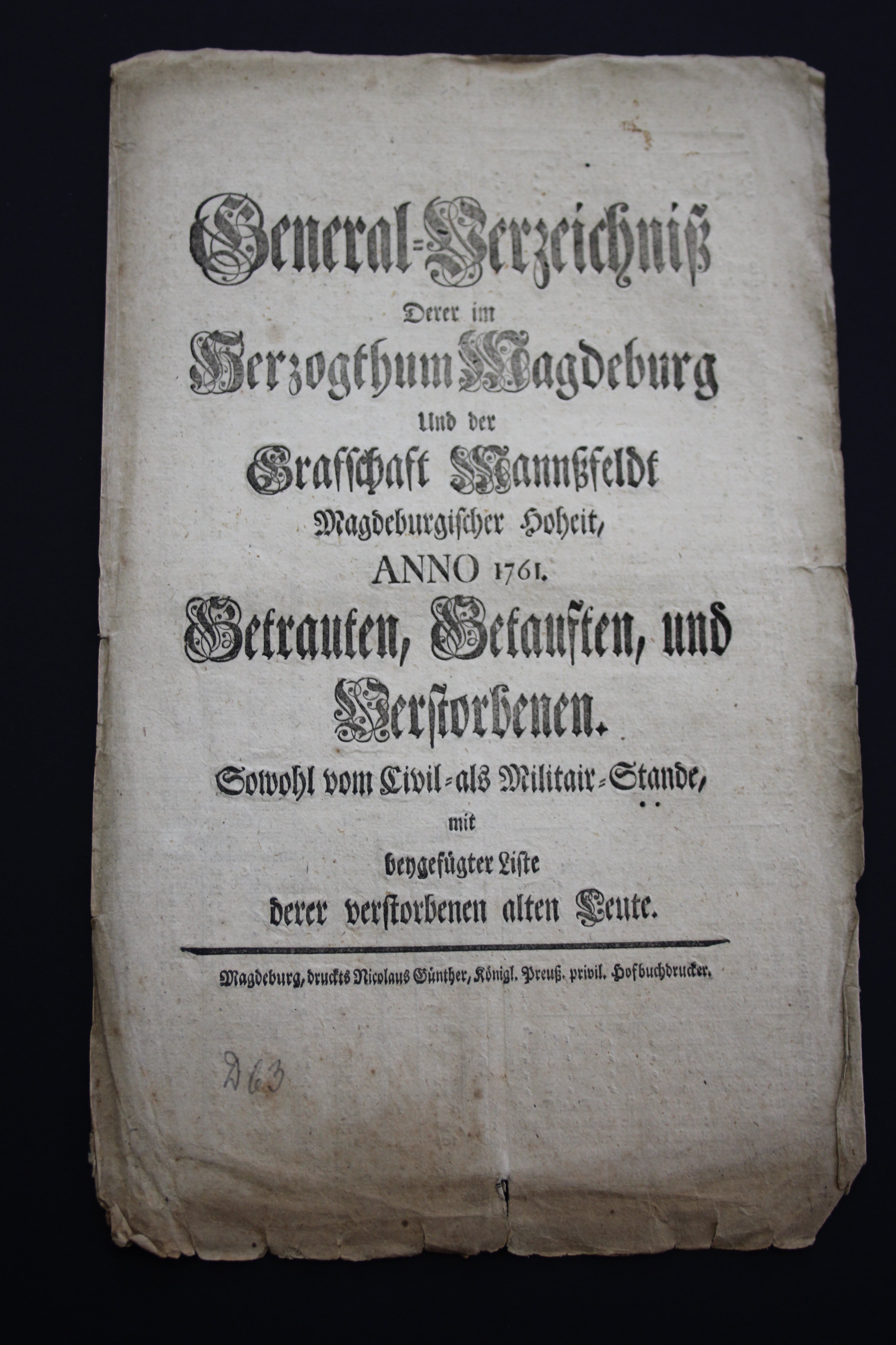 Generalverzeichnis Magdeburg 1761 (Prignitz-Museum CC BY-NC-SA)