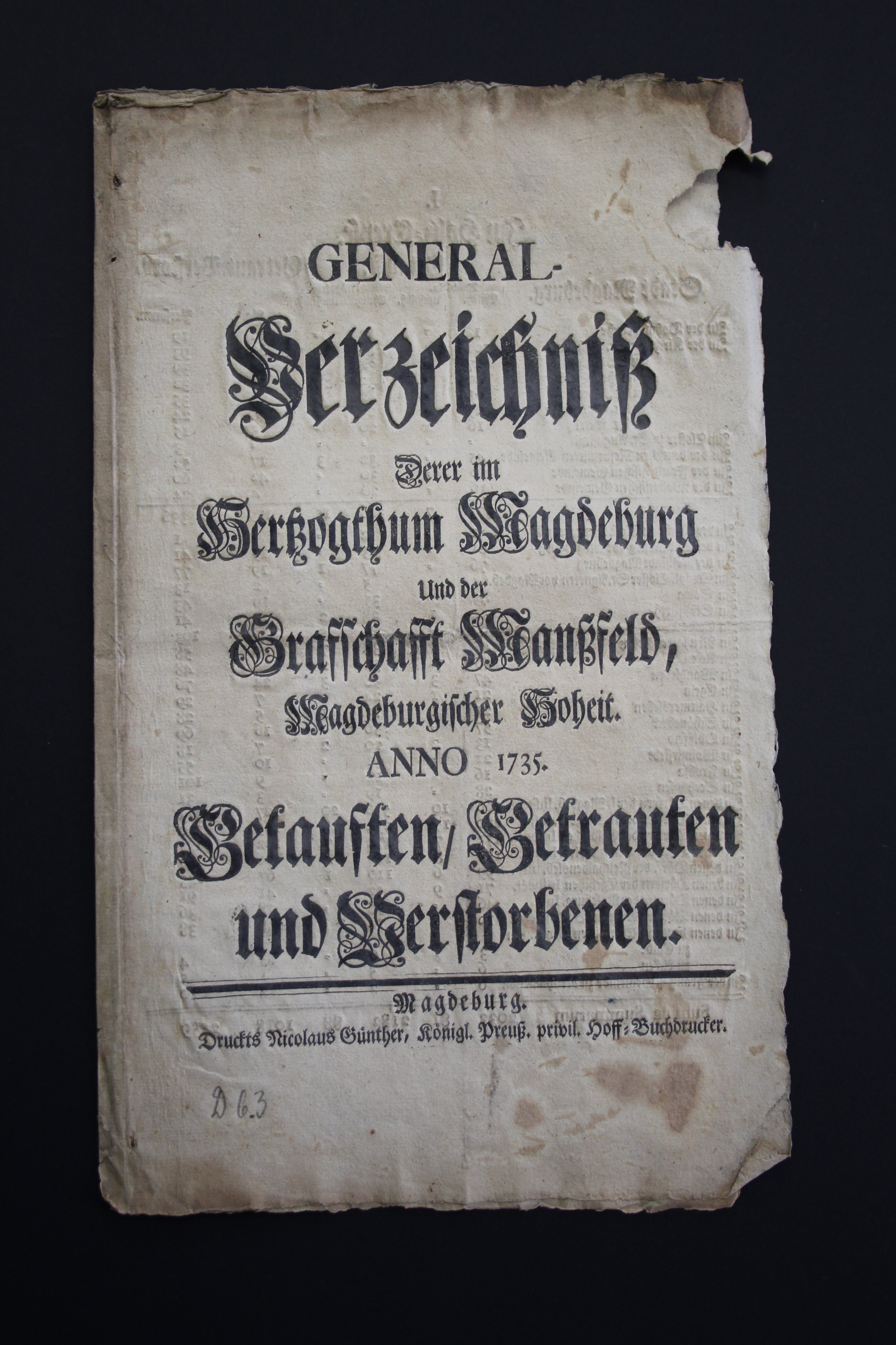 Generalverzeichnis Magdeburg 1735 (Prignitz-Museum CC BY-NC-SA)