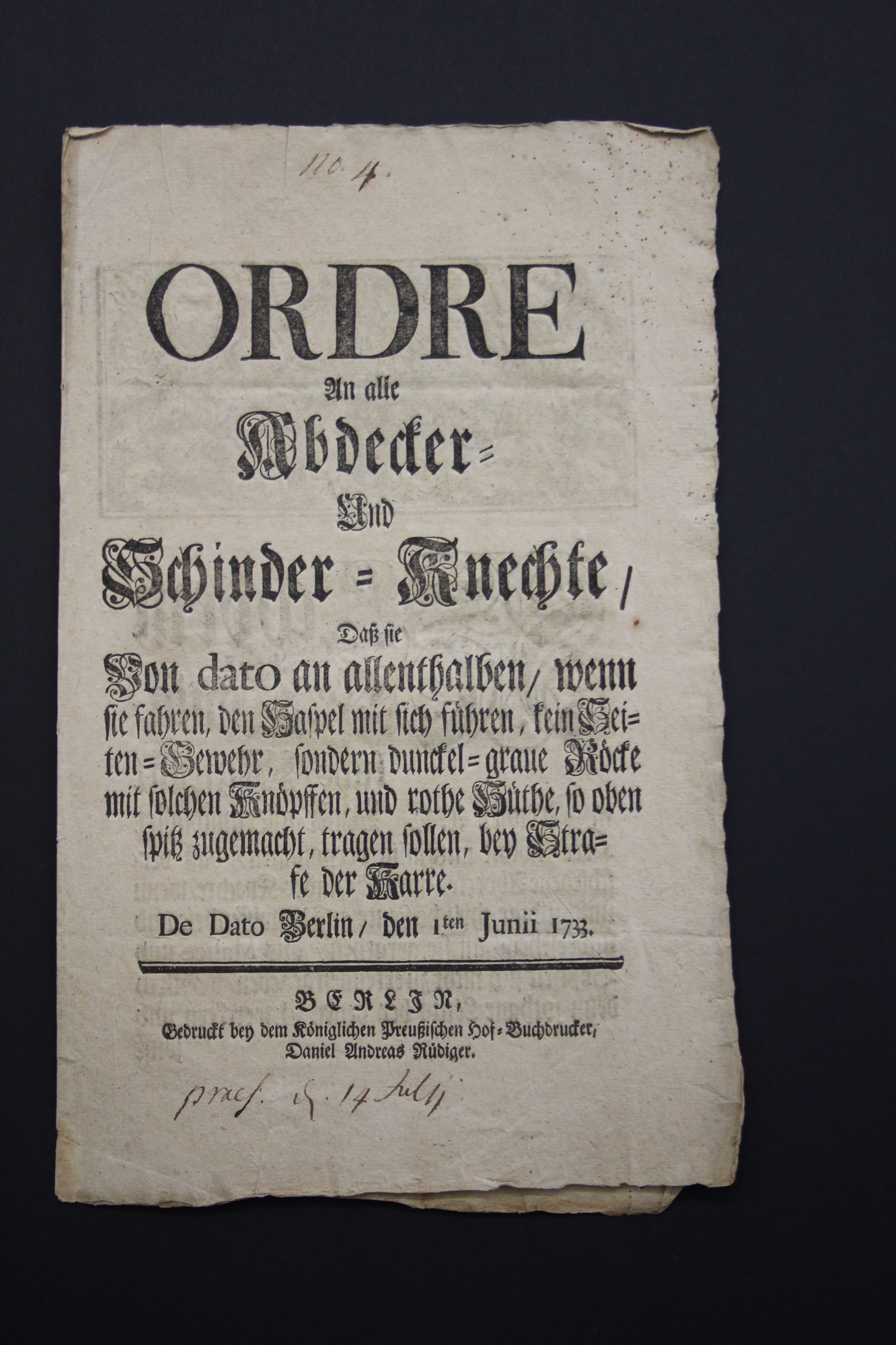 Kleiderordnung Abdecker & "Schinder-Knechte" 1733 (Prignitz-Museum CC BY-NC-SA)